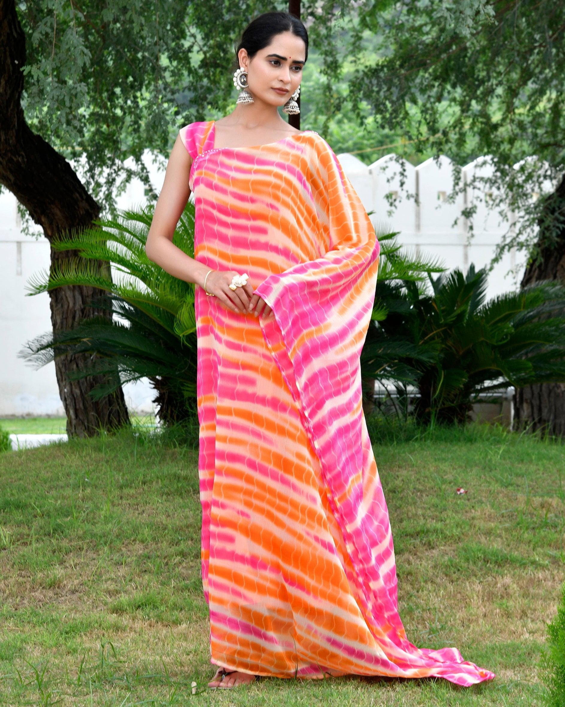 Striped Orange Shibori Kaftan Dress