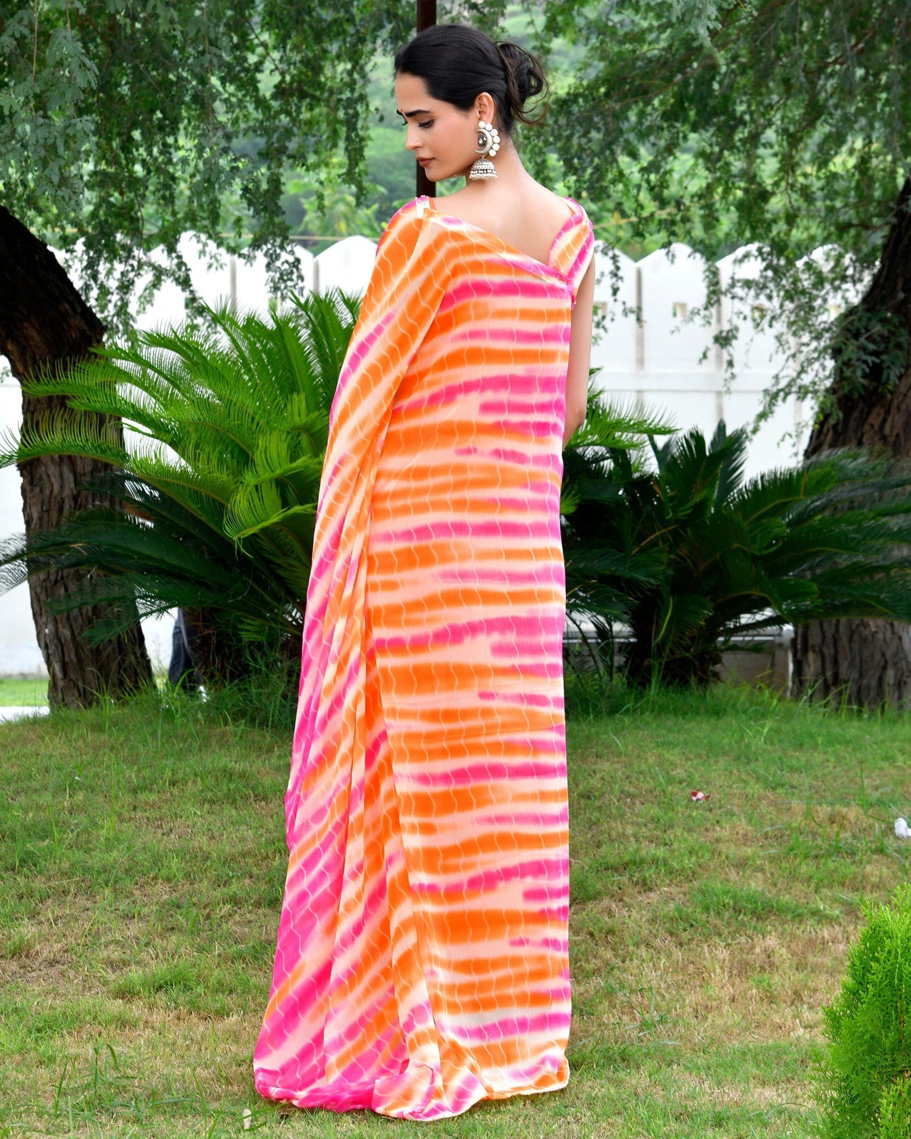 Striped Orange Shibori Kaftan Dress