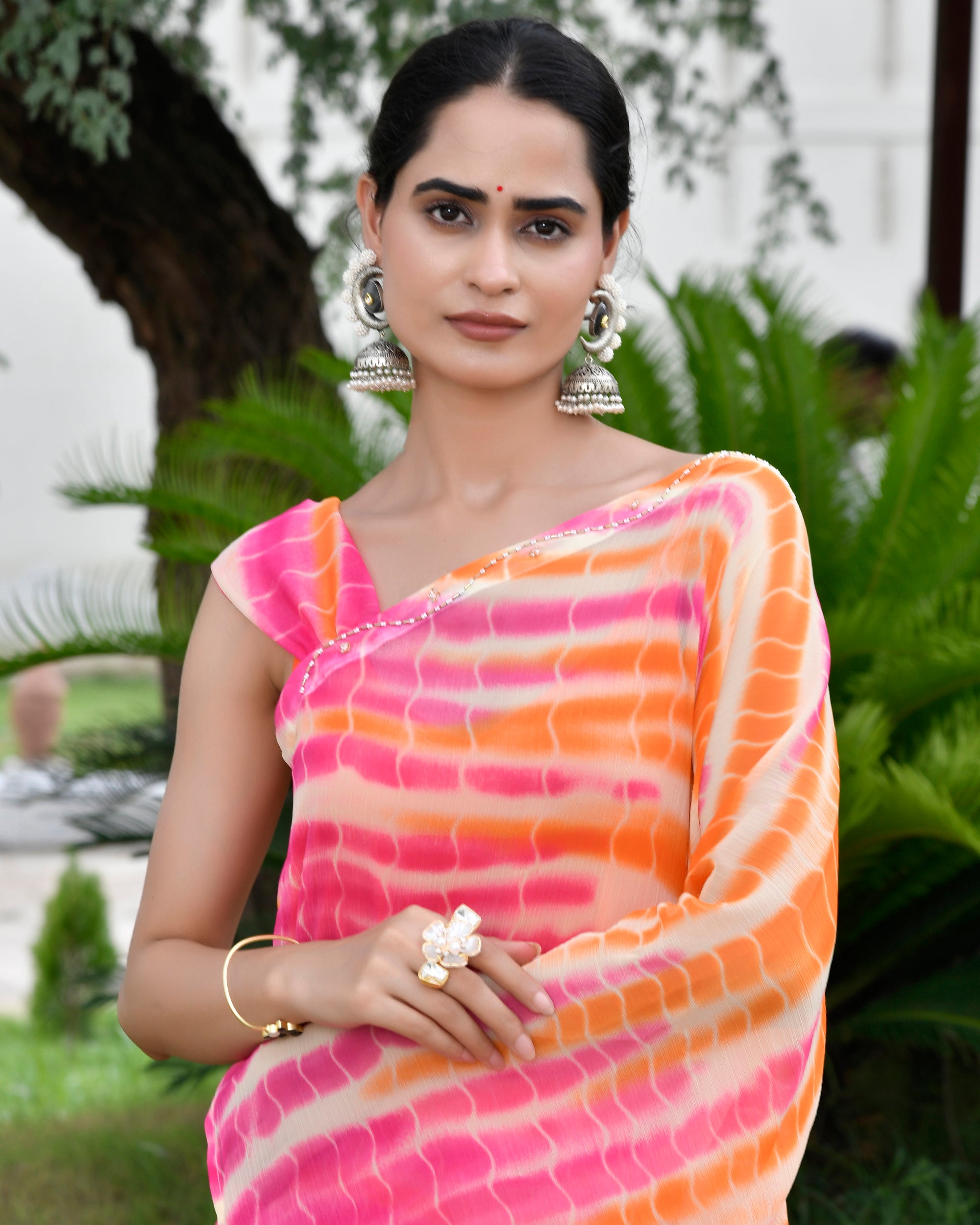 Striped Orange Shibori Kaftan Dress