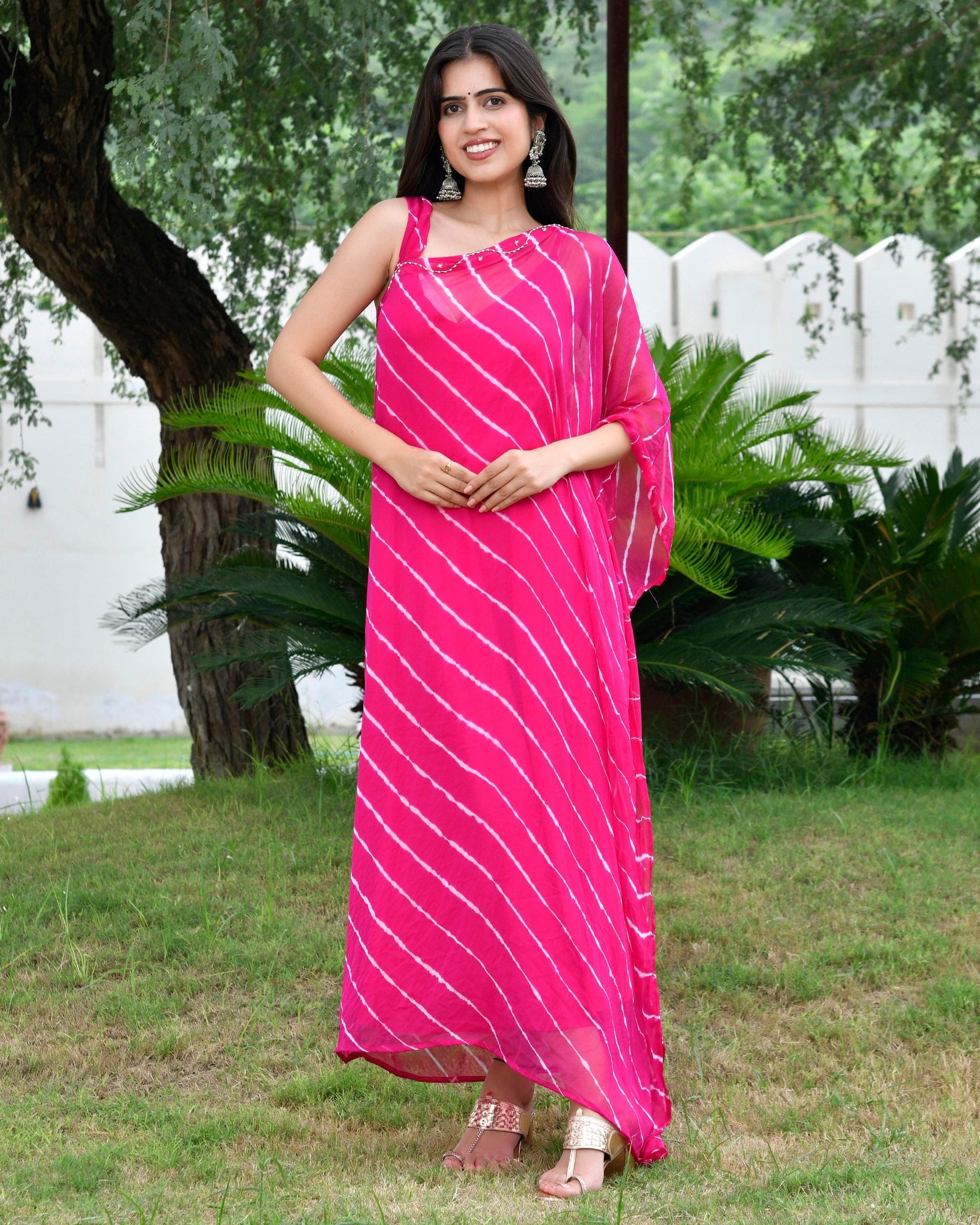 Pink Leheriya Kaftan Dress