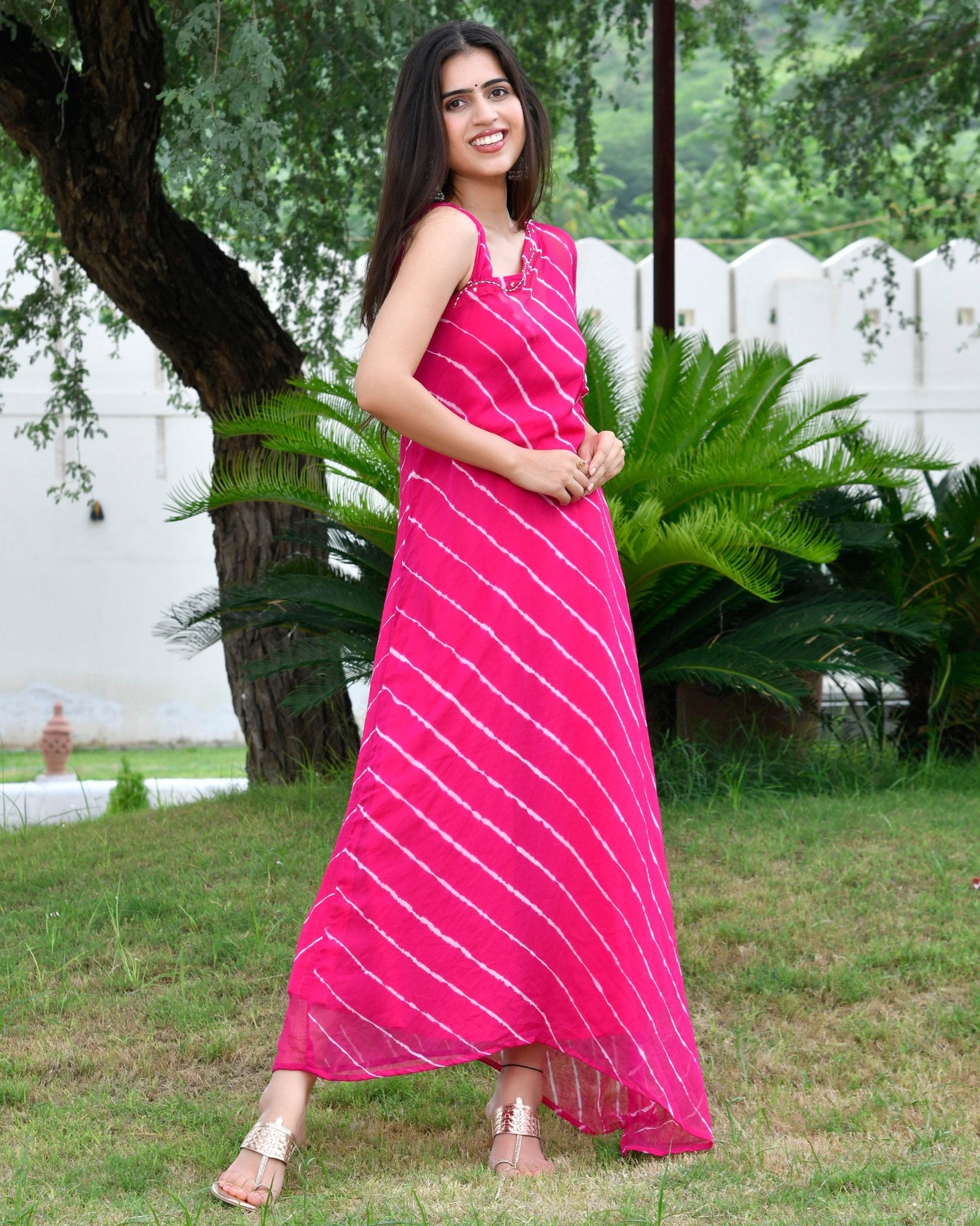 Pink Leheriya Kaftan Dress