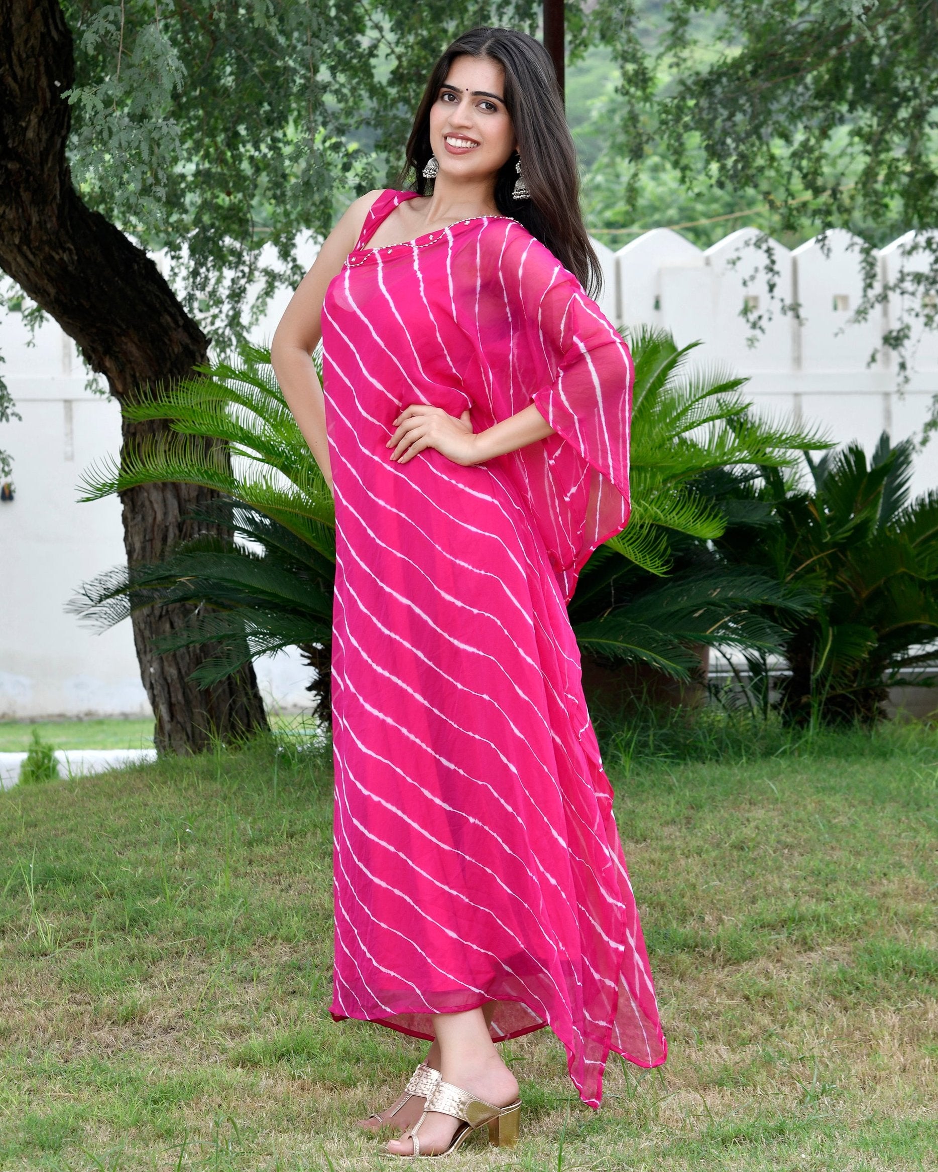 Pink Leheriya Kaftan Dress