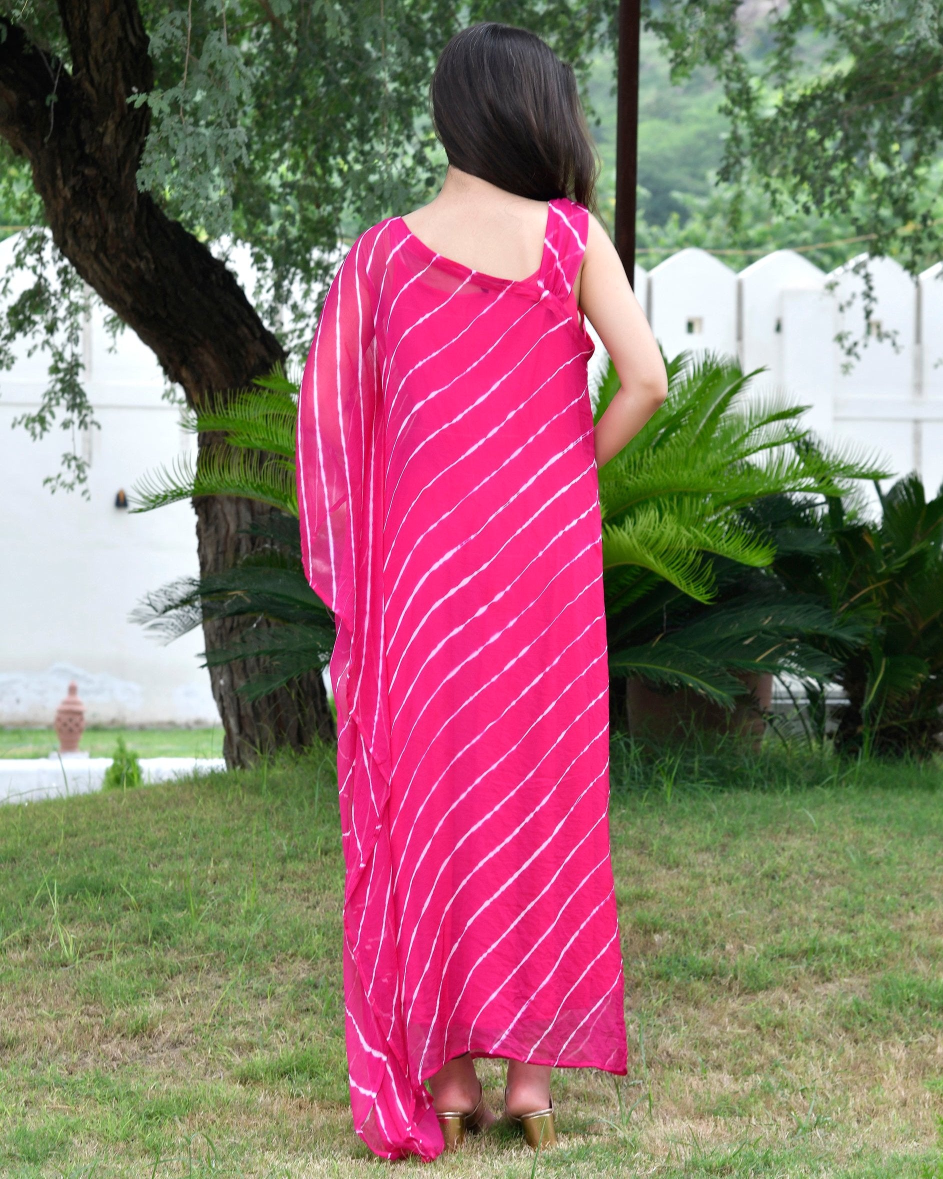 Pink Leheriya Kaftan Dress