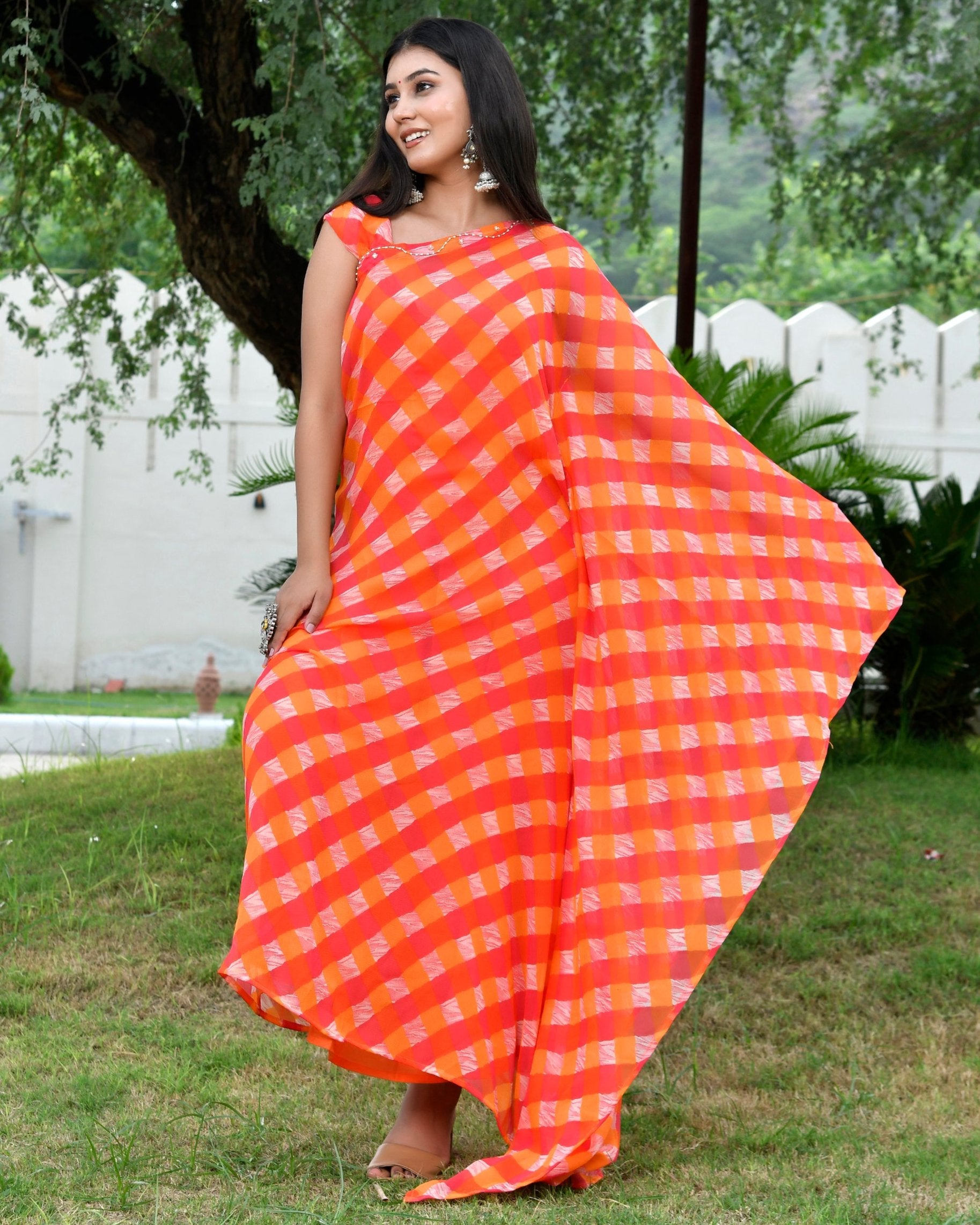 Flowy Orange Leheriya Kafatn Dress