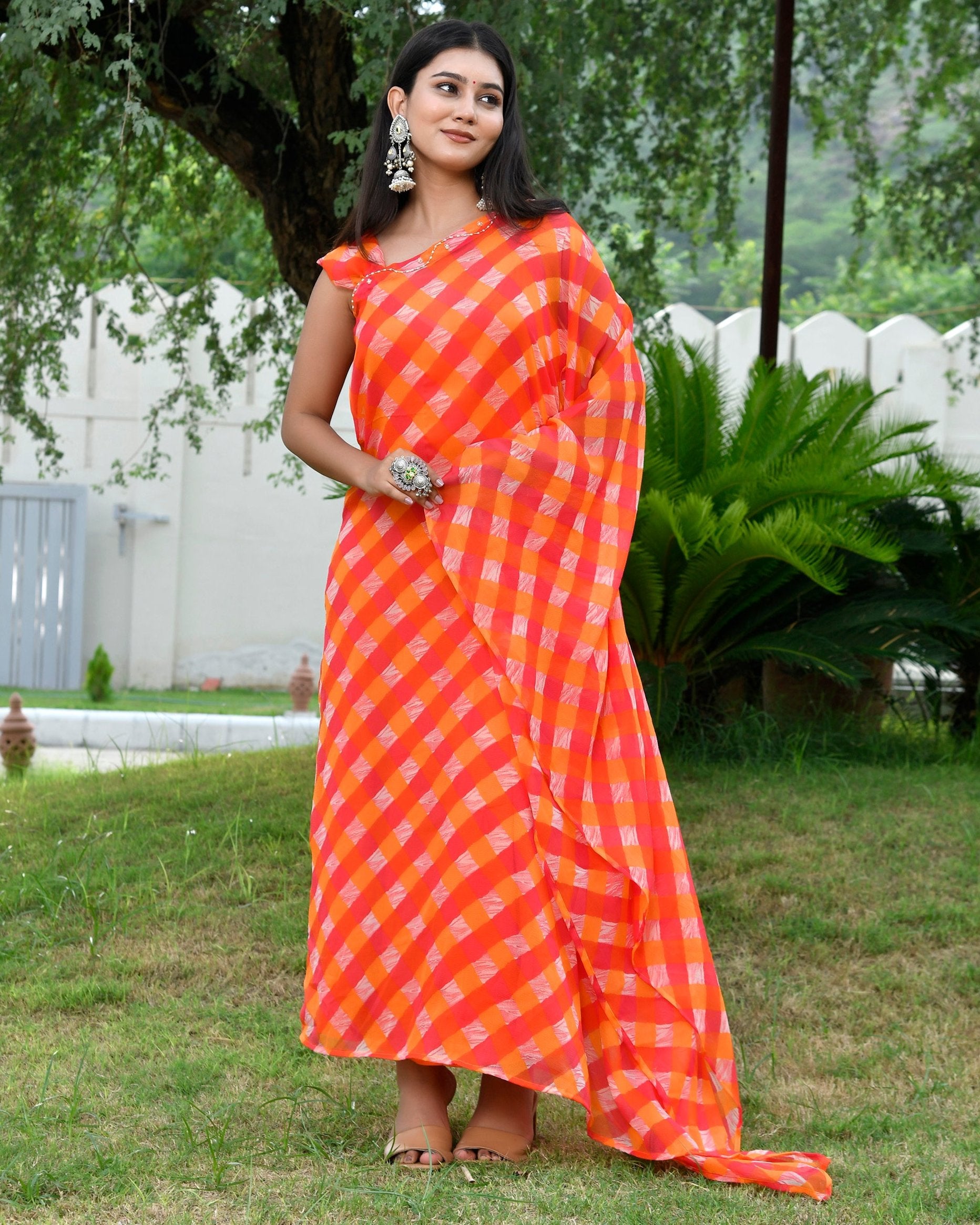 Flowy Orange Leheriya Kafatn Dress