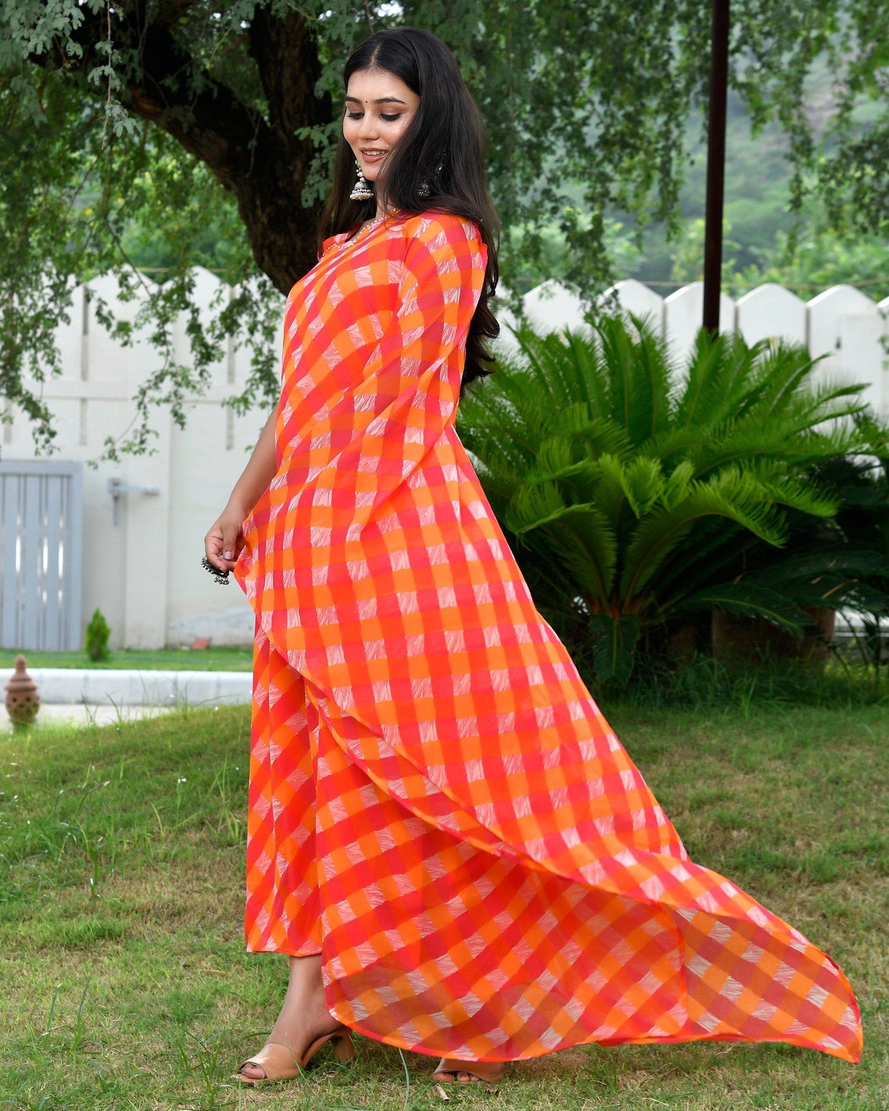 Flowy Orange Leheriya Kafatn Dress