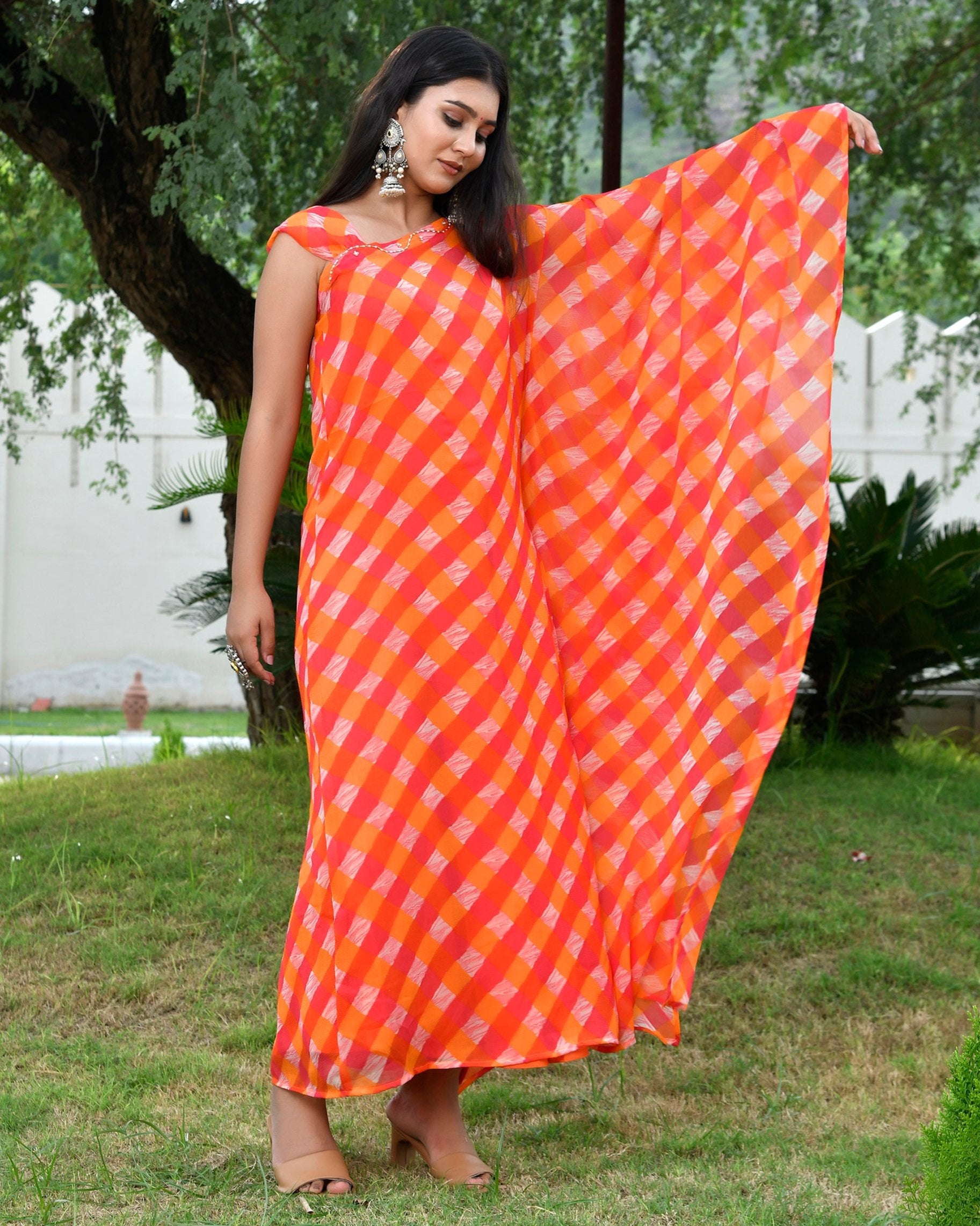 Flowy Orange Leheriya Kafatn Dress