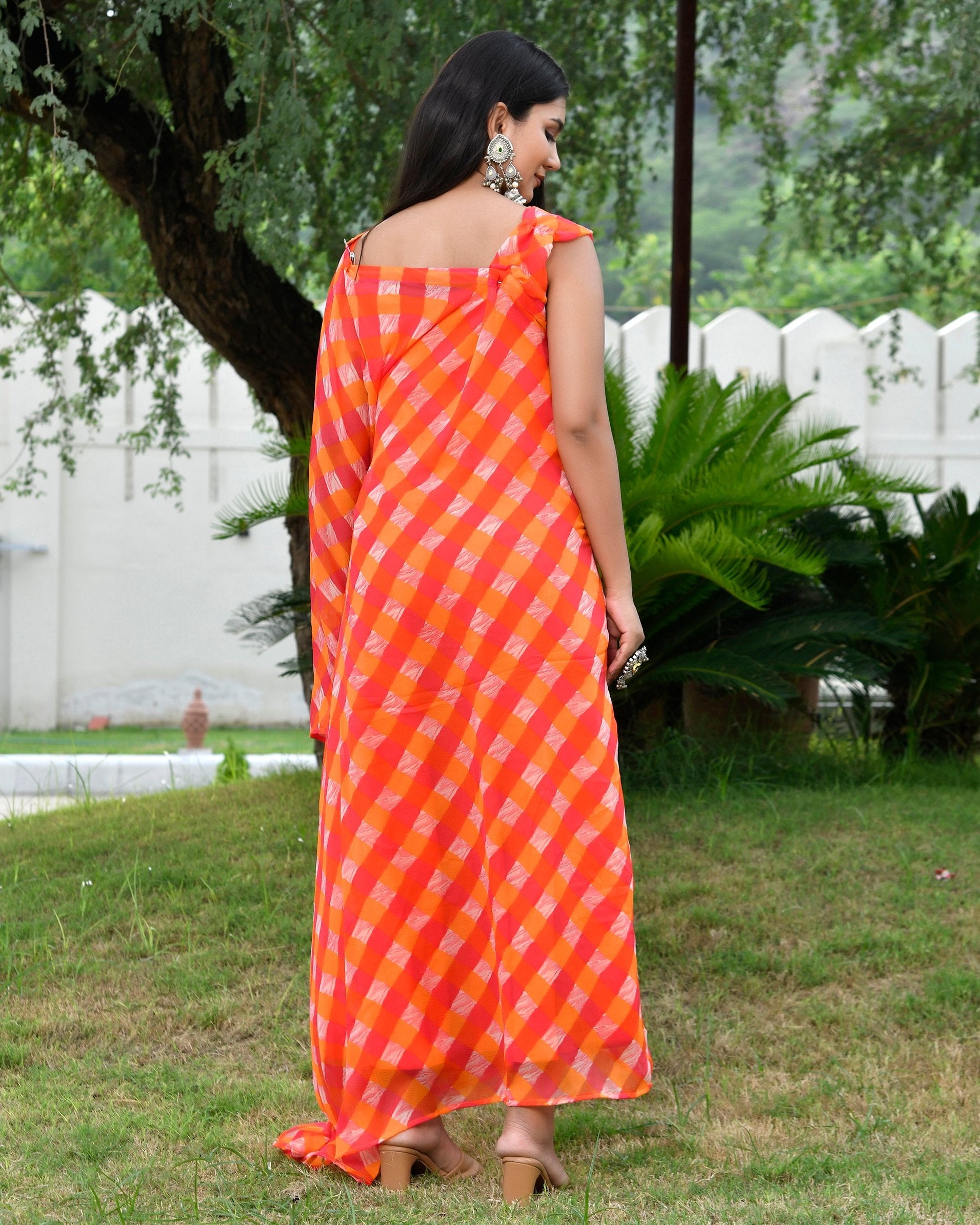 Flowy Orange Leheriya Kafatn Dress