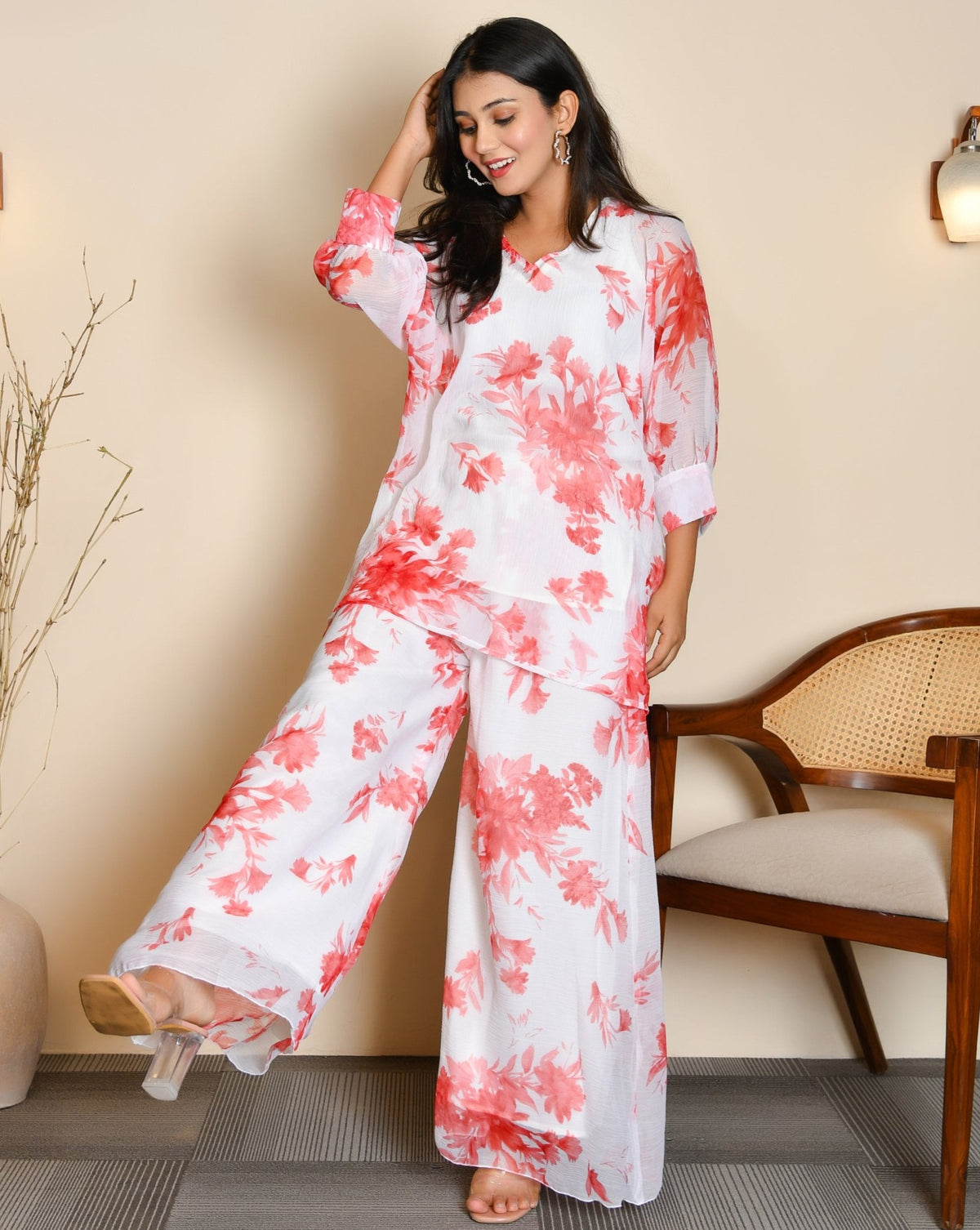 Birdie White Floral Cord Set