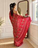 Ruhani Red Ajrakh Modal satin Handwork Saree