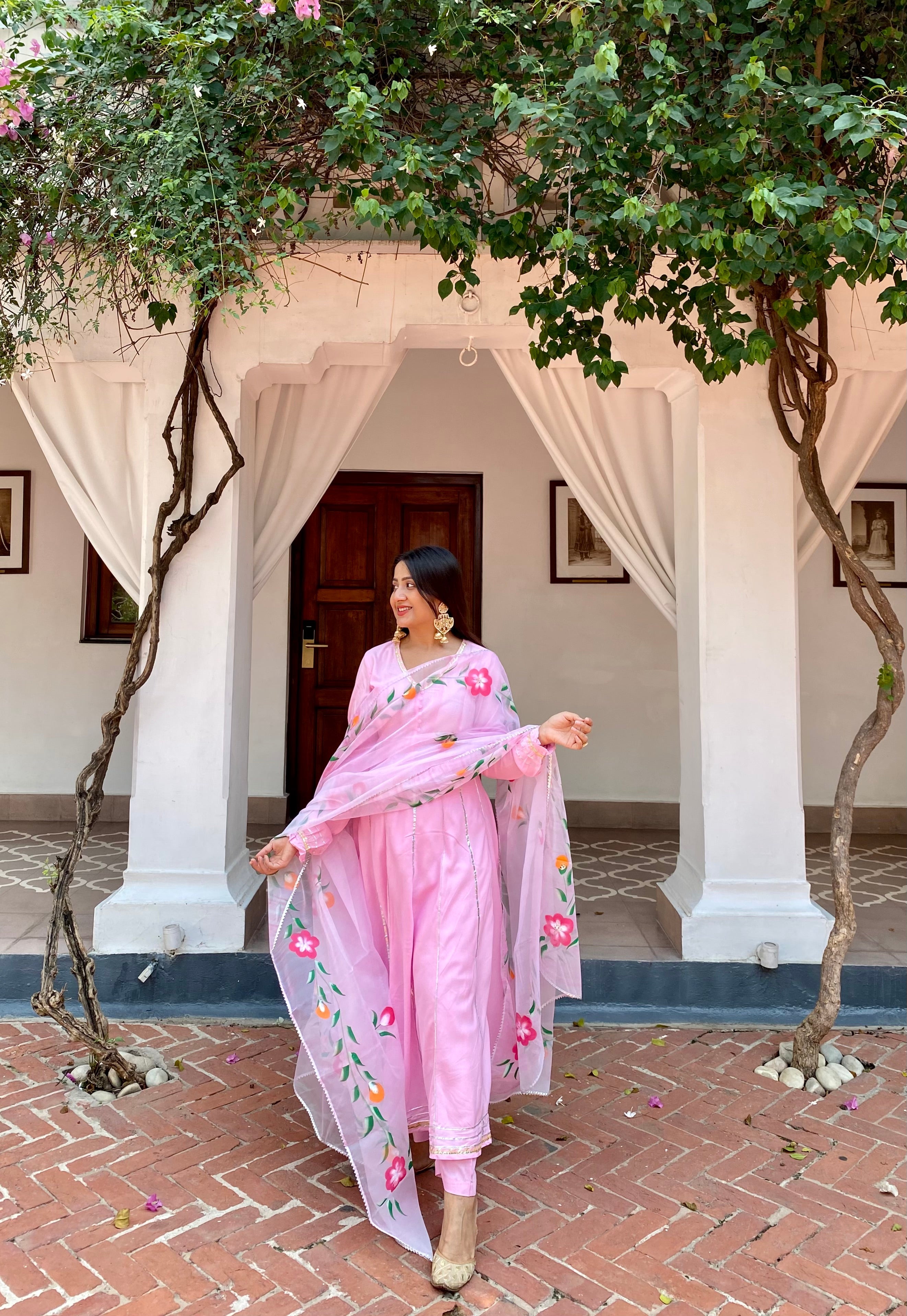 Uma Pink Gotta Anarkali Suit Set | Relove