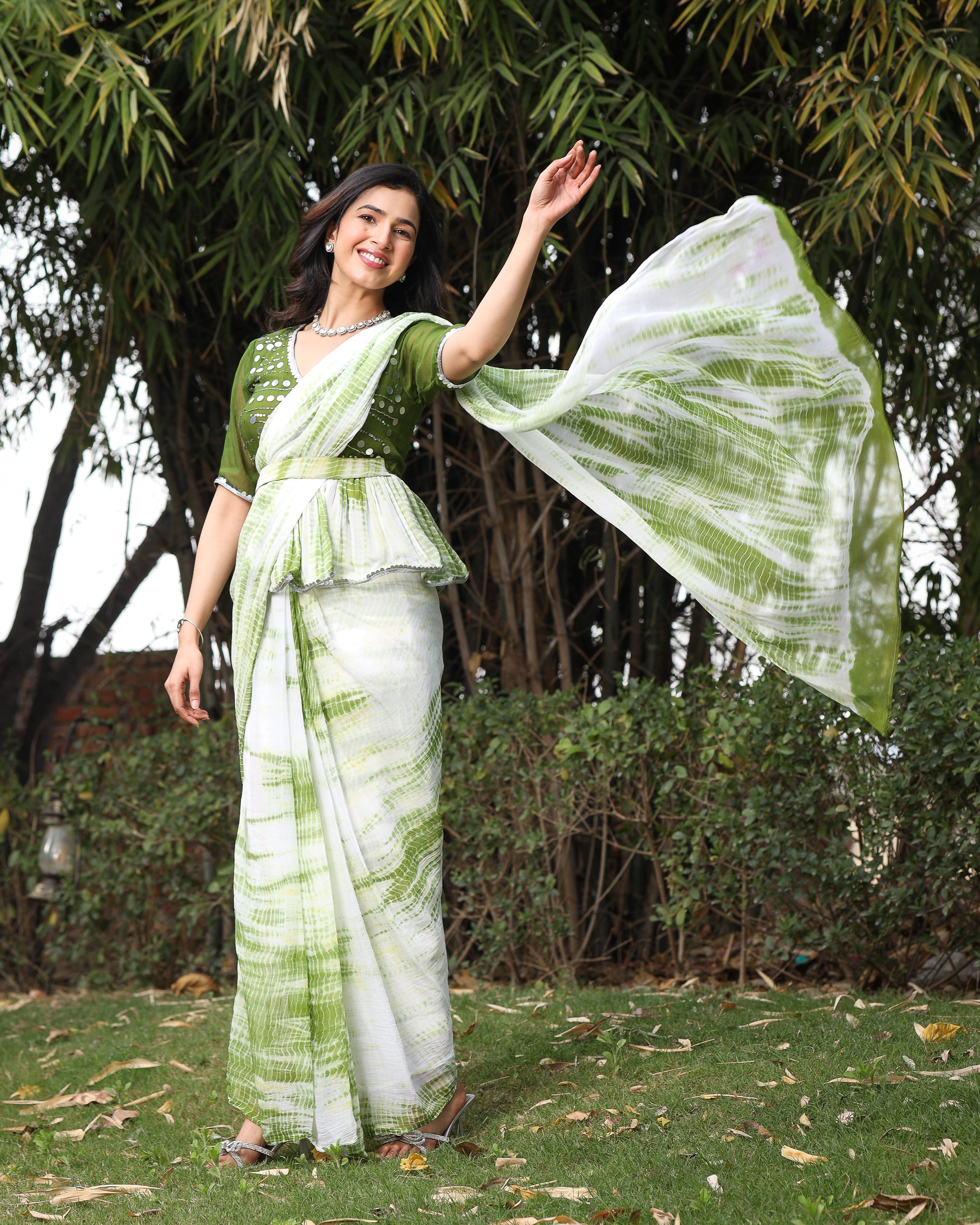 Maisha Green Mirror Tie Dye Saree