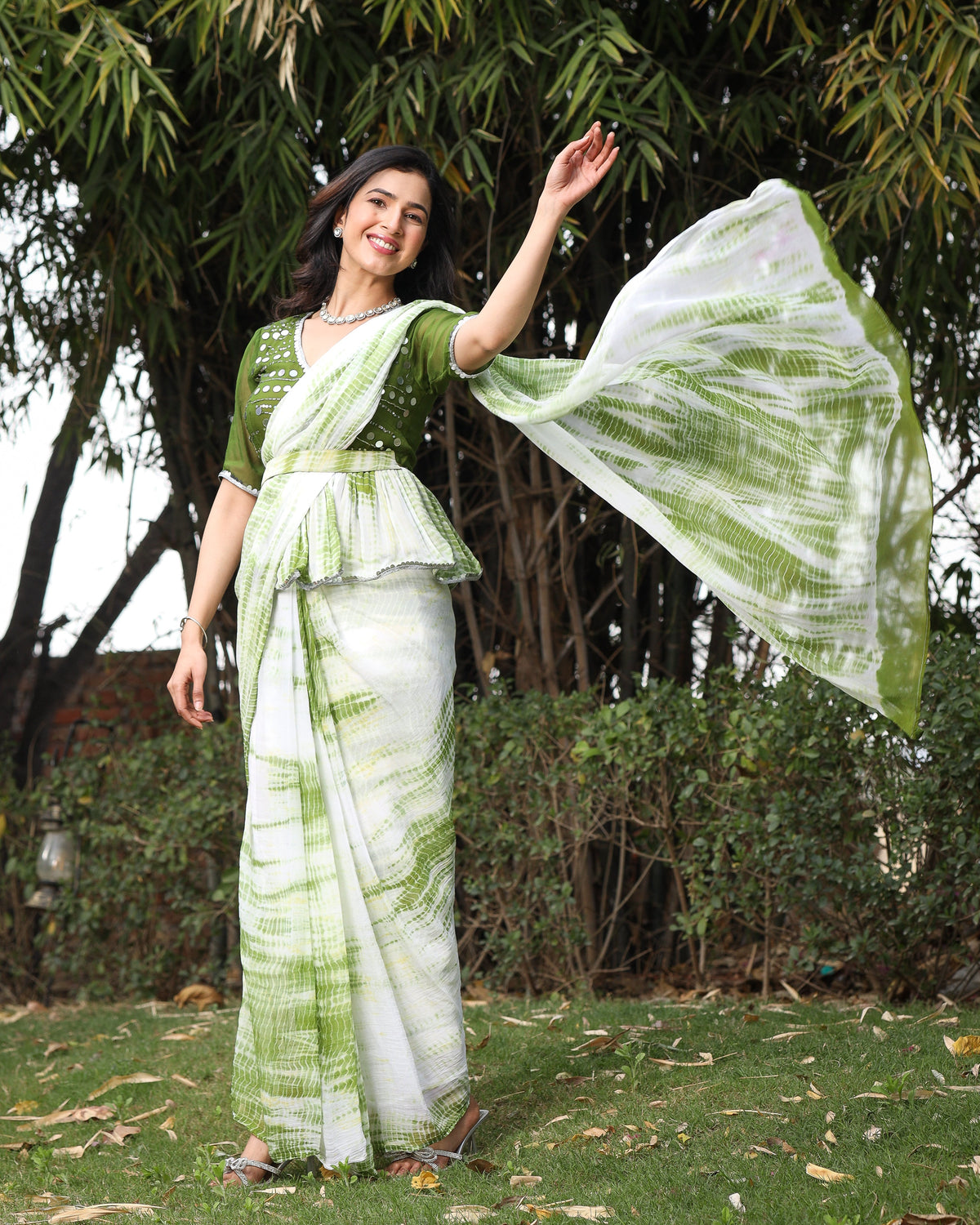 Maisha Green Mirror Tie Dye Saree
