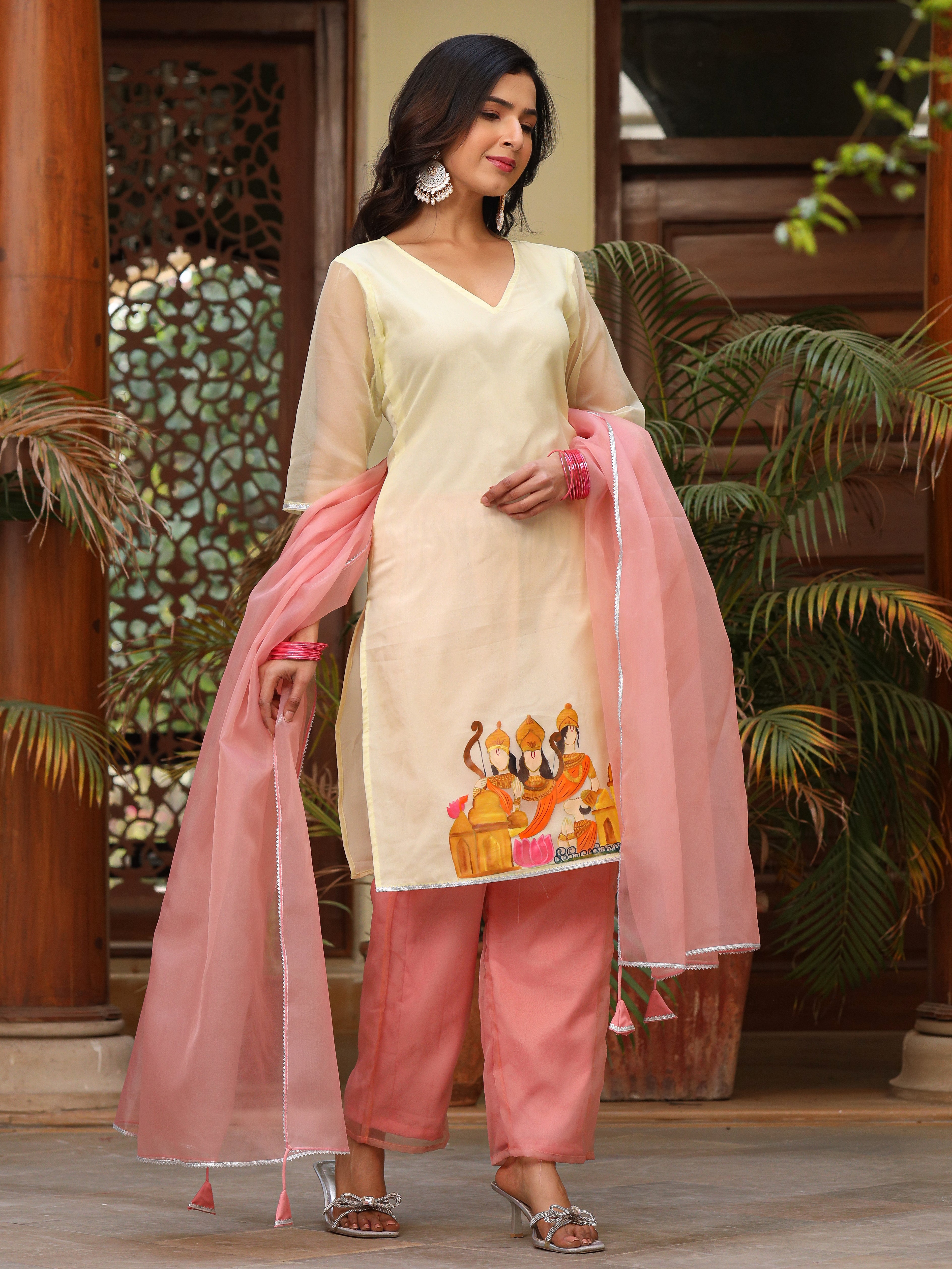 Urmila Cream Handpainted Suit Set