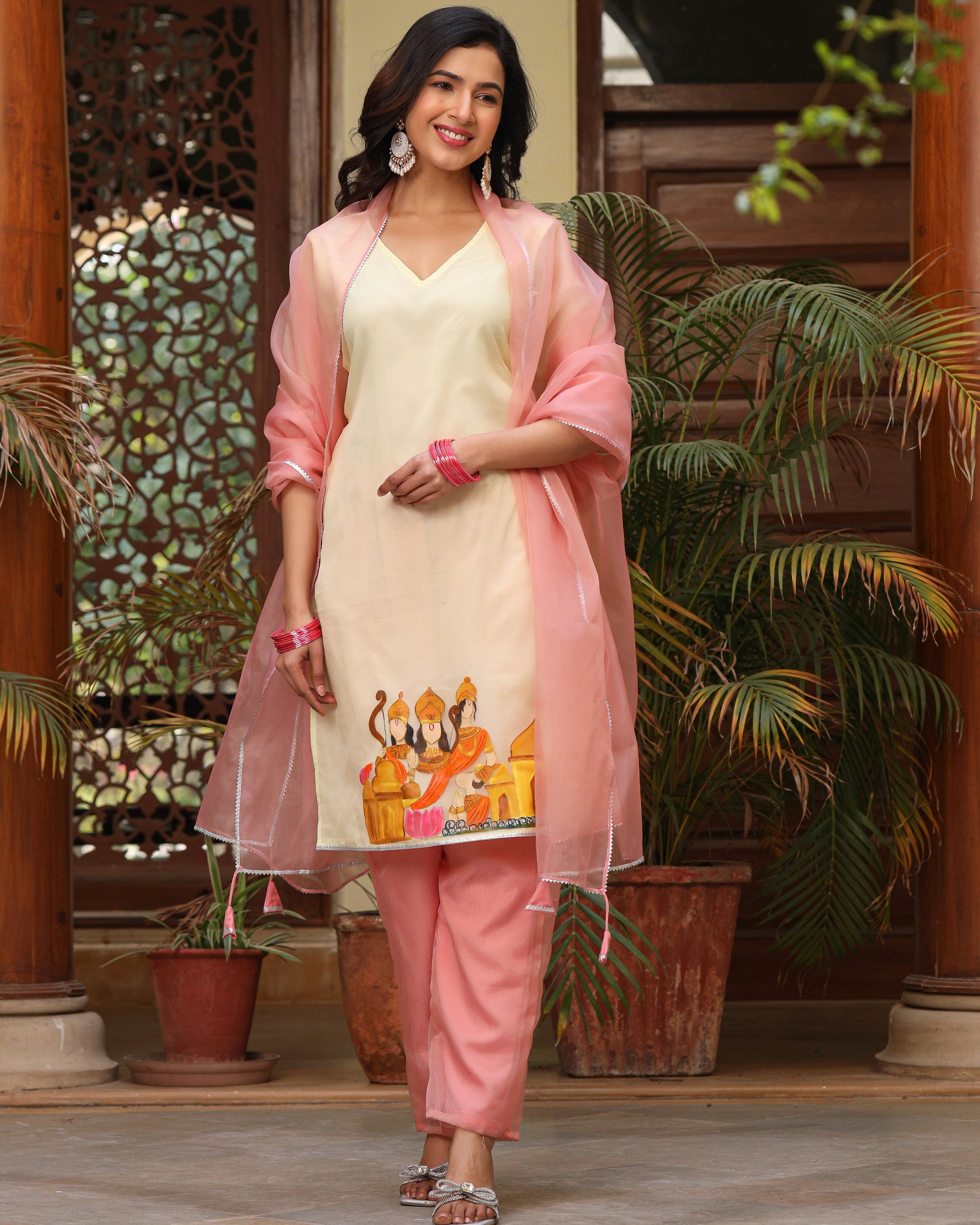 Urmila Cream Handpainted Suit Set