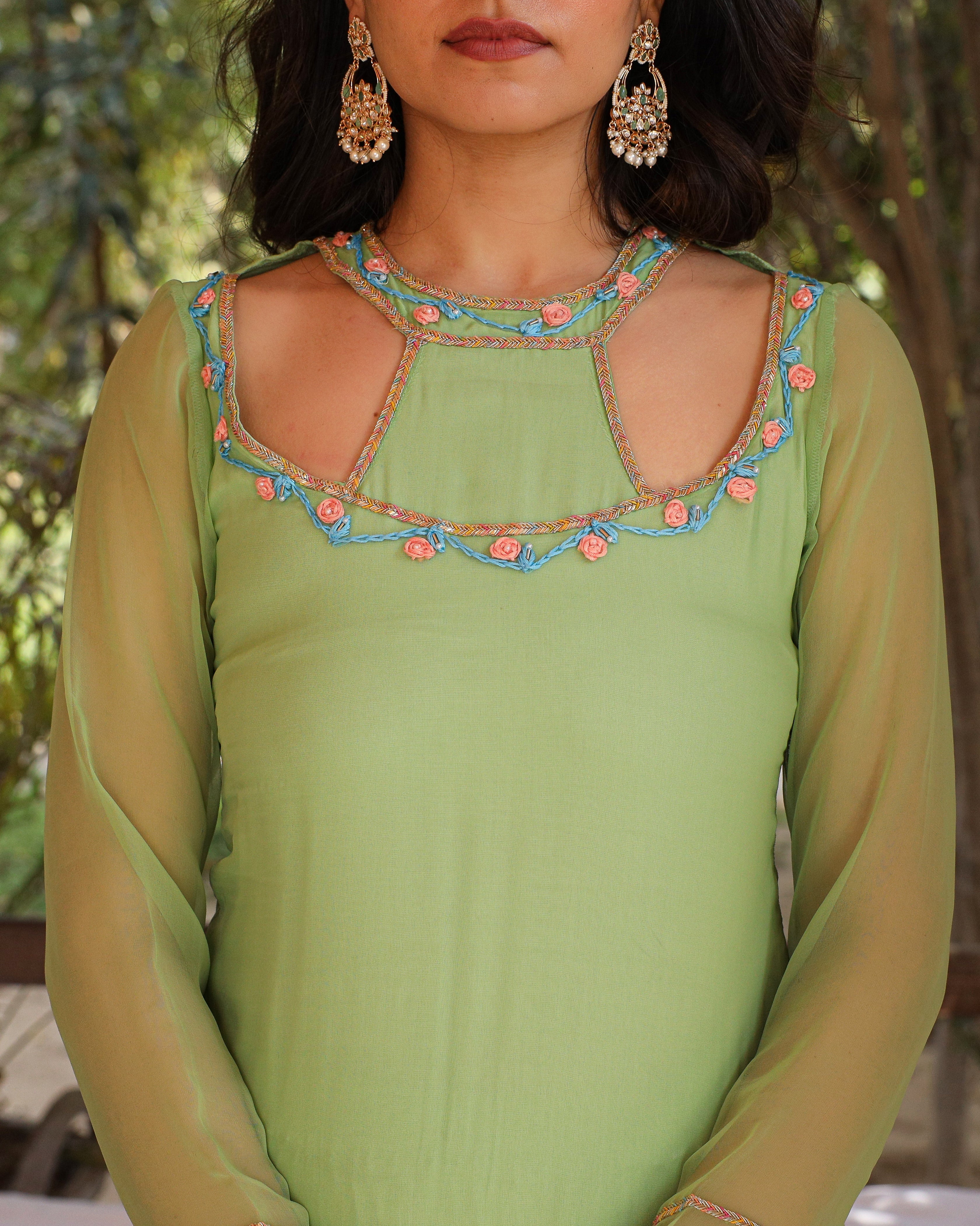 Saryu Green Embroidered Suit Set