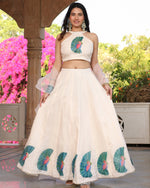 Maandvi Cream Peacock Handpainted Lehenga Set