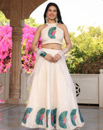 Maandvi Cream Peacock Handpainted Lehenga Set
