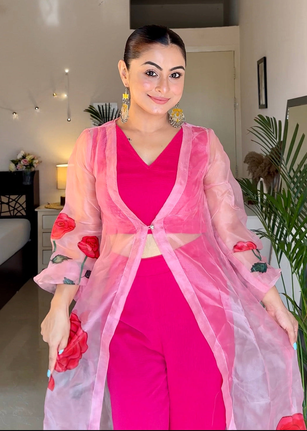 Mishika Pink Rose Handpainted 3 Piece