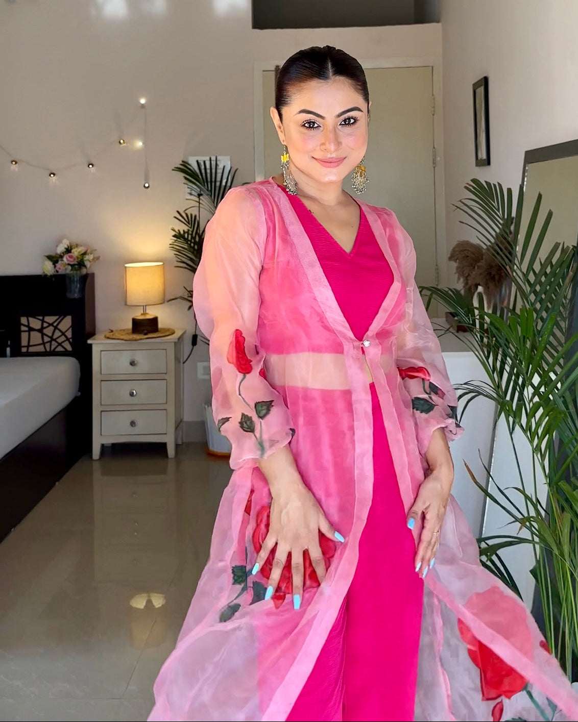 Mishika Pink Rose Handpainted 3 Piece