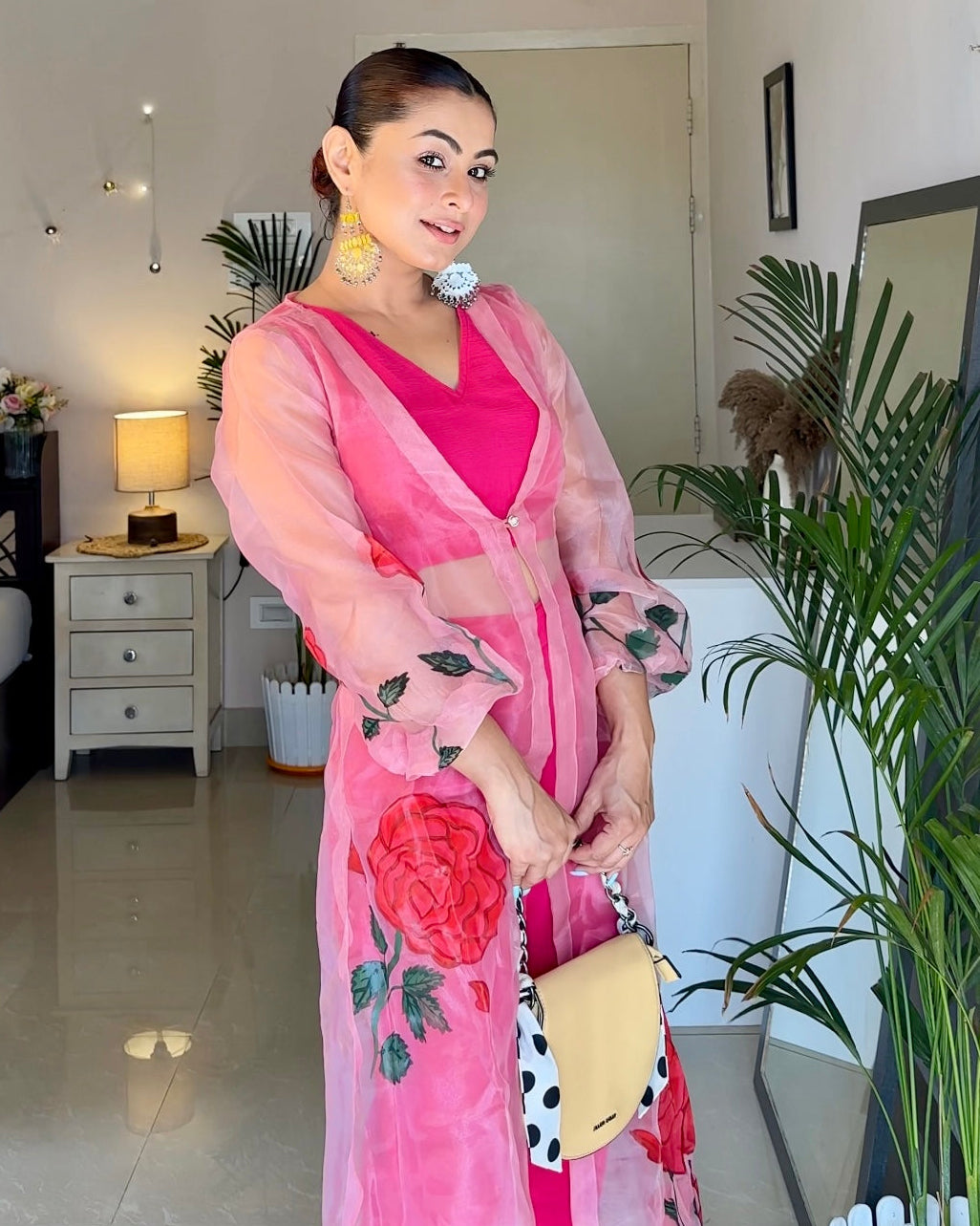 Mishika Pink Rose Handpainted 3 Piece