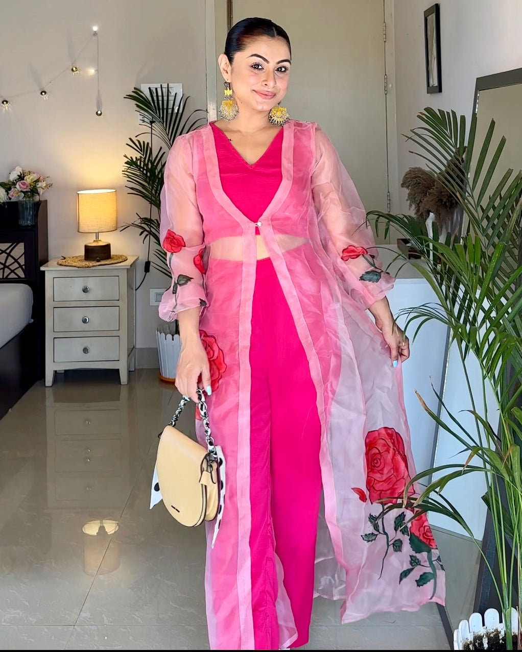 Mishika Pink Rose Handpainted 3 Piece