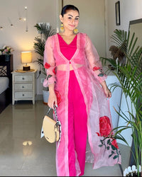 Mishika Pink Rose Handpainted 3 Piece