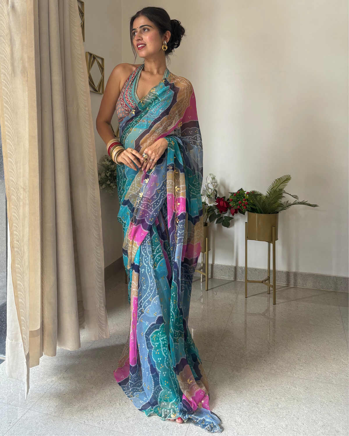Naina Blue Bandhej Saree