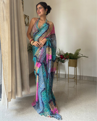 Naina Blue Bandhej Saree