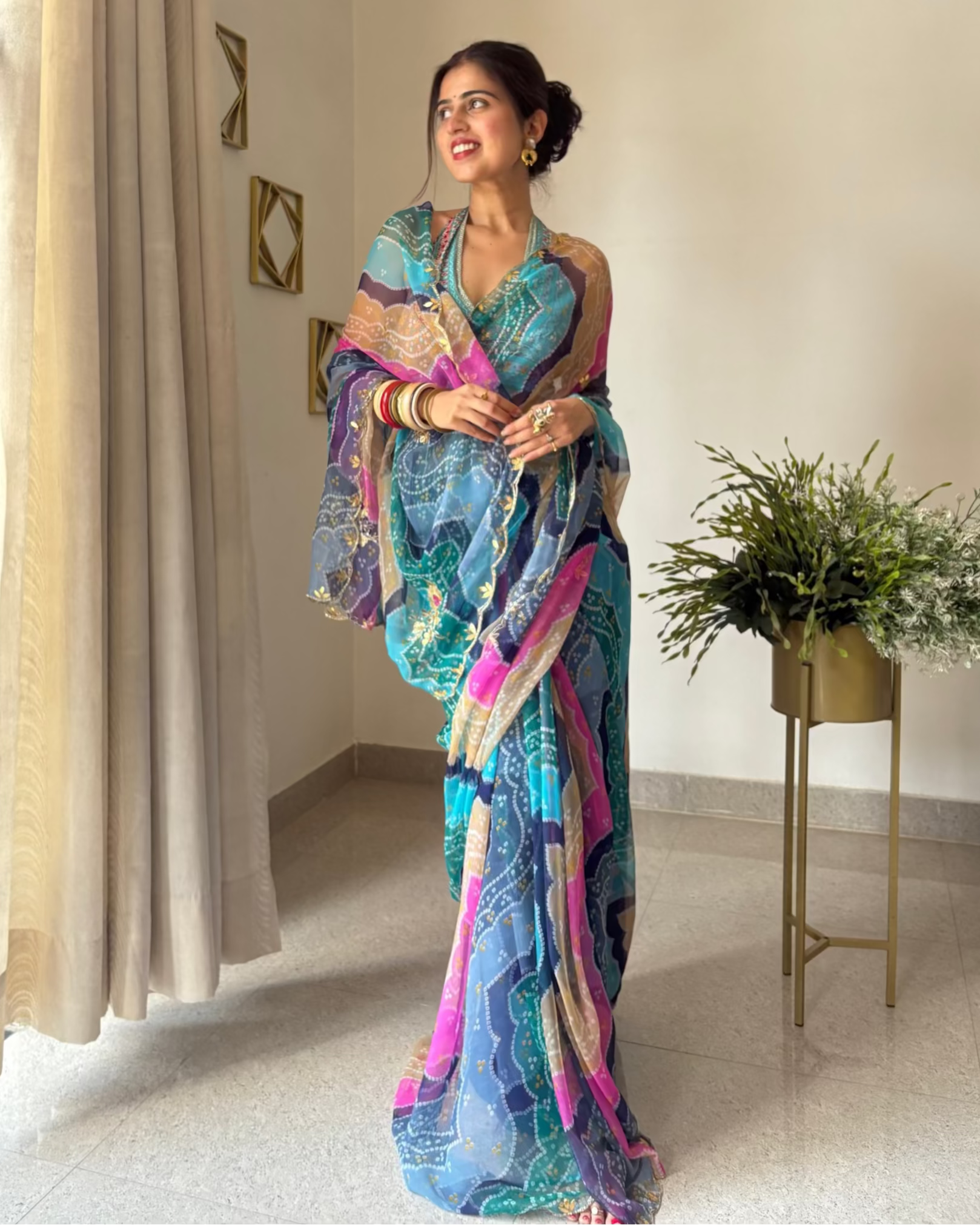 Naina Blue Bandhej Draped Saree