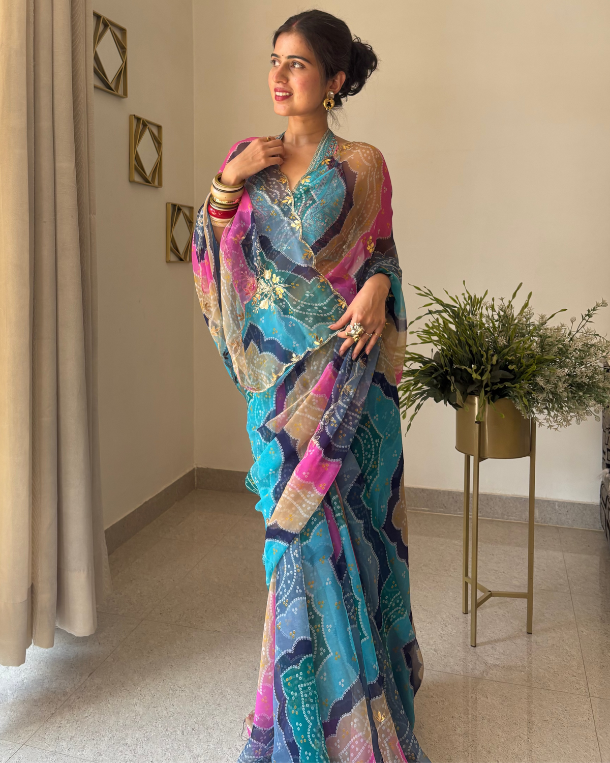 Naina Blue Bandhej Saree