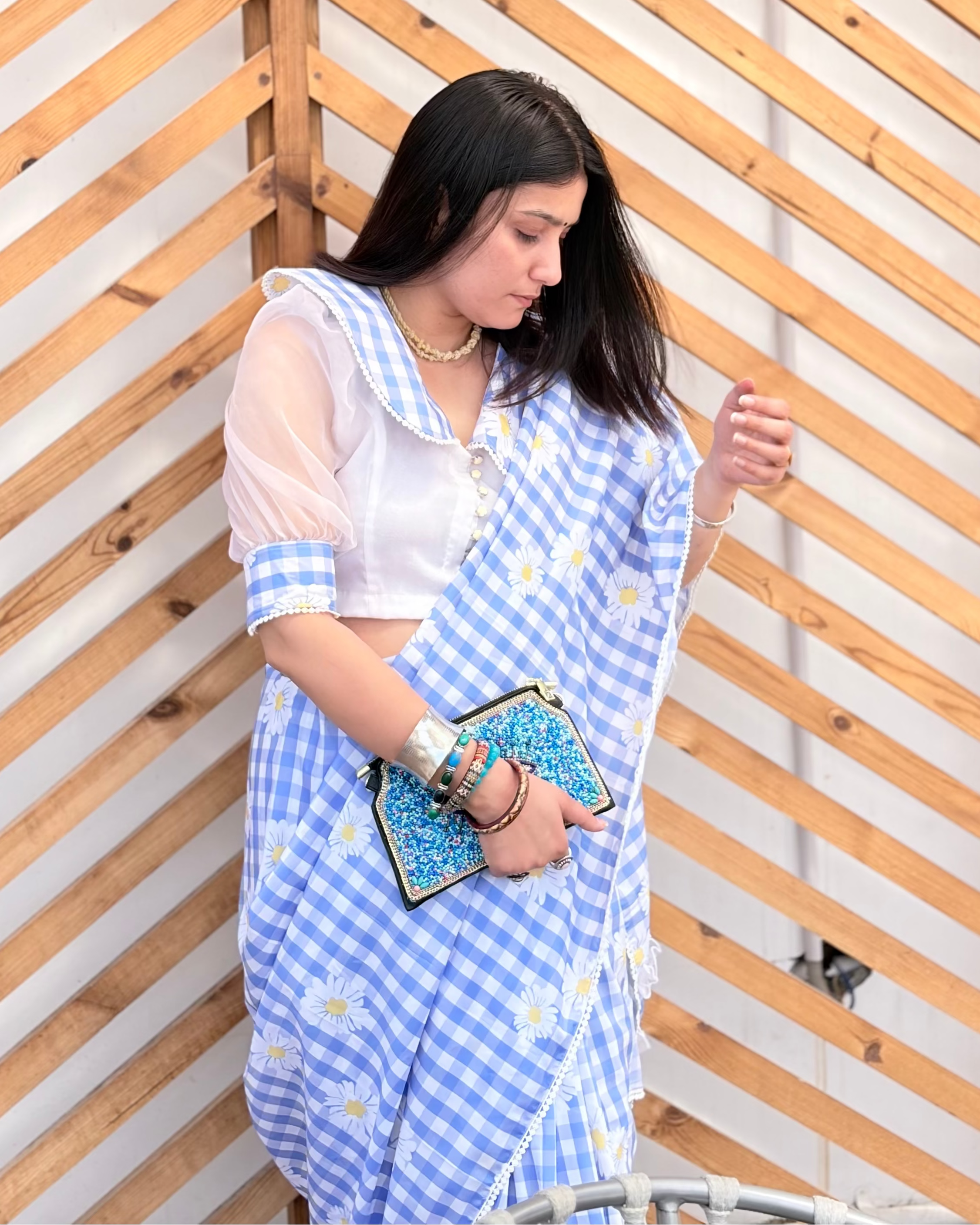 Rosy Blue Floral Saree