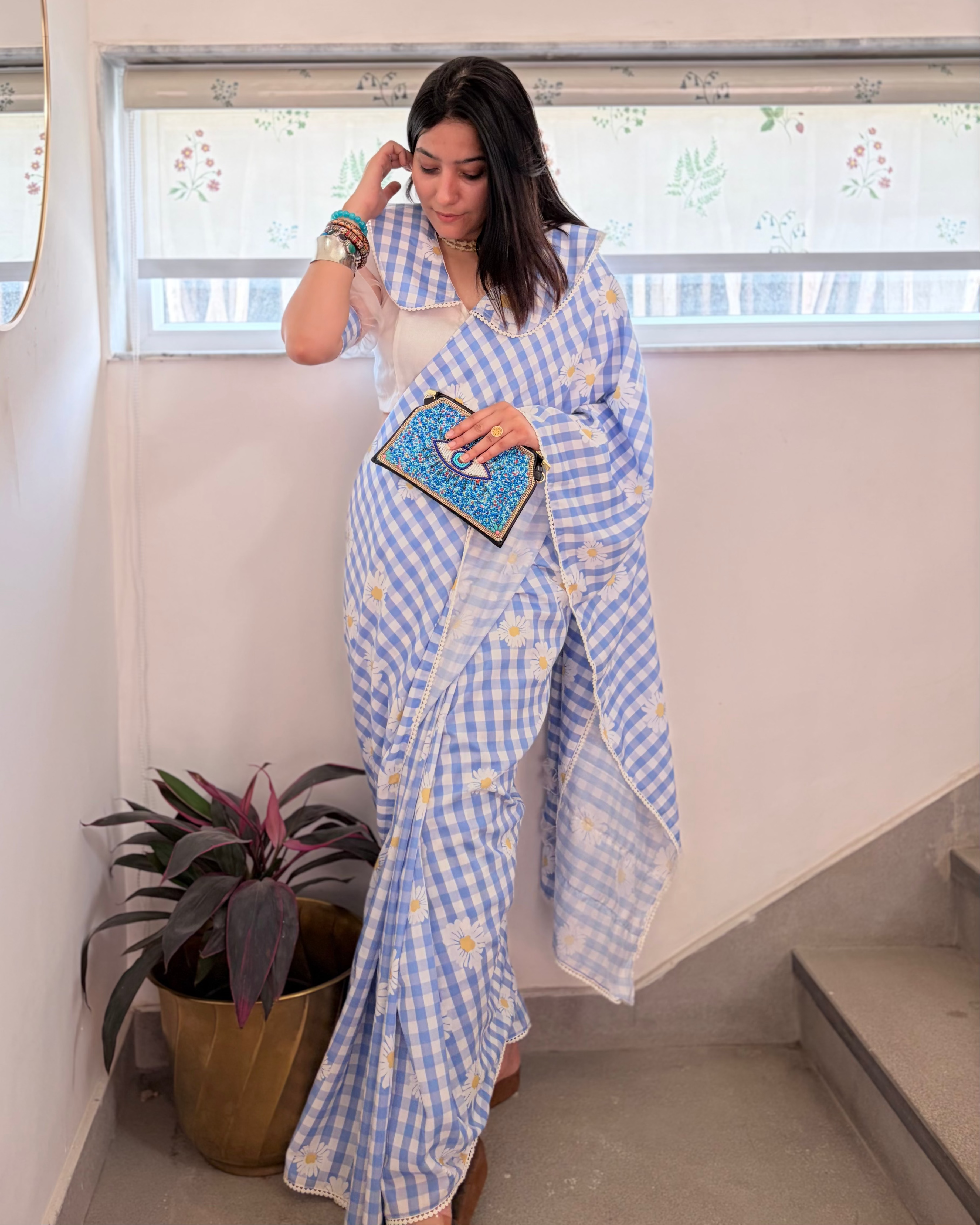 Rosy Blue Floral Saree