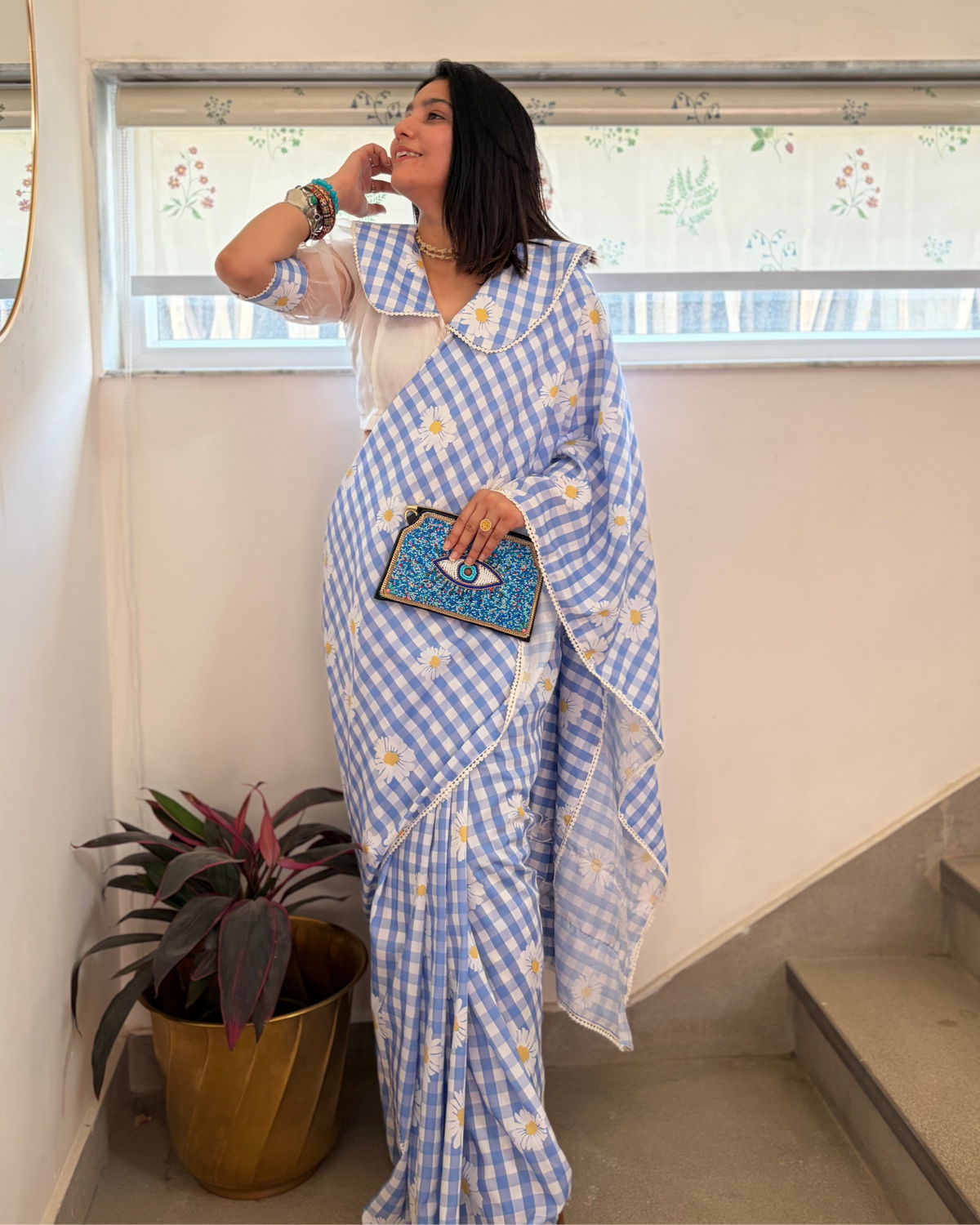 Rosy Blue Floral Saree