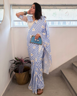 Rosy Blue Floral Saree