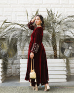 Noor Jahan Maroon Embroidered Kurta Set