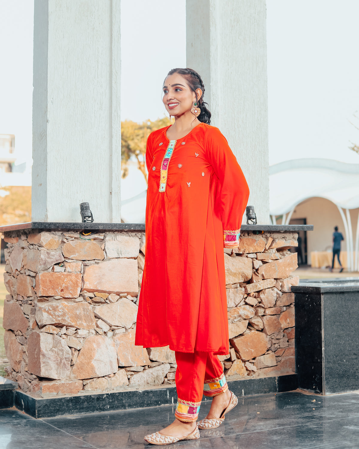 Nargees Orange Embroidered Suit Set