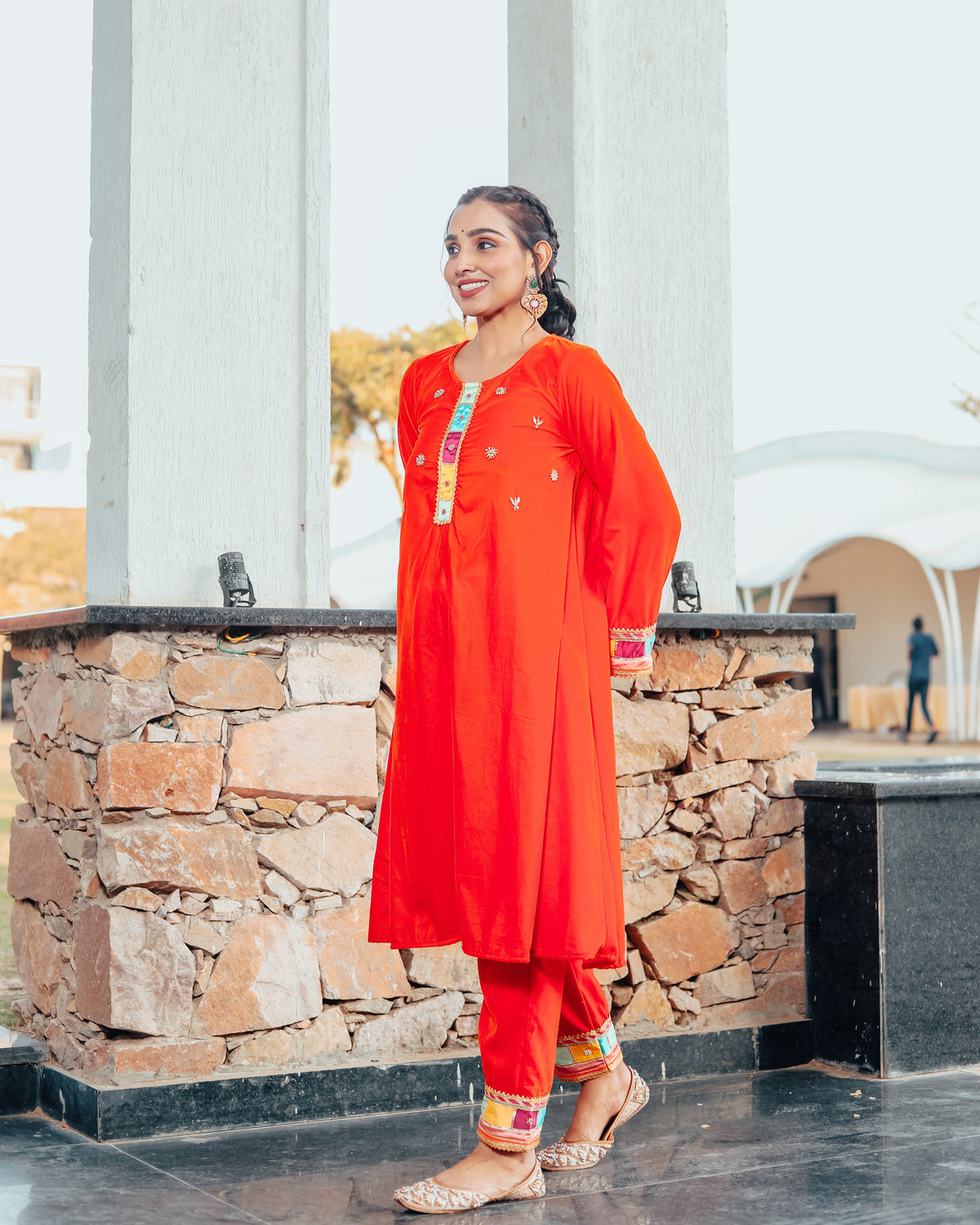 Nargees Orange Embroidered Suit Set
