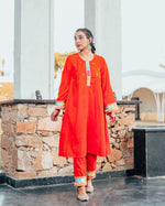 Nargees Orange Embroidered Suit Set