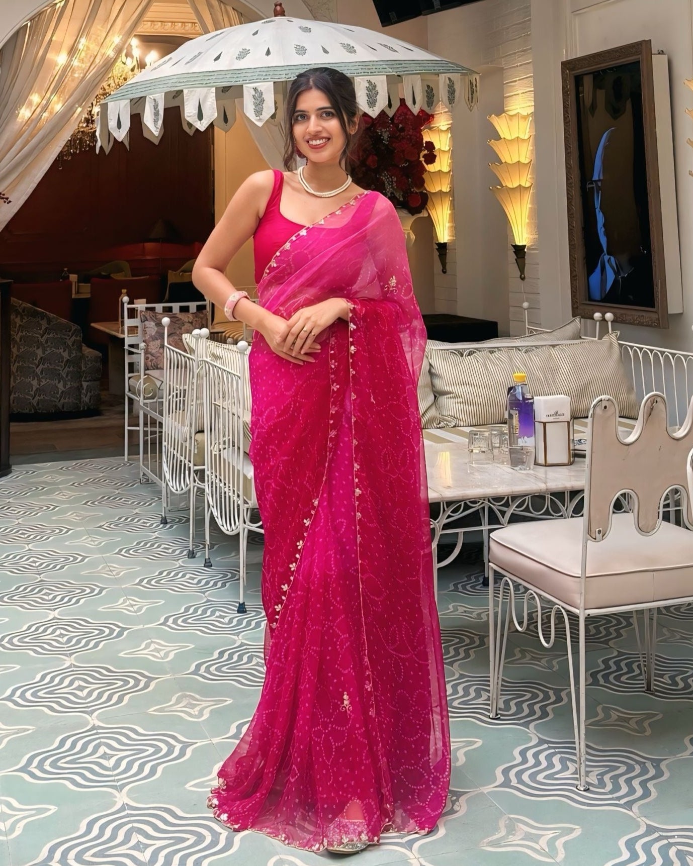 Maharani Pink Leheriya Pre Draped Saree