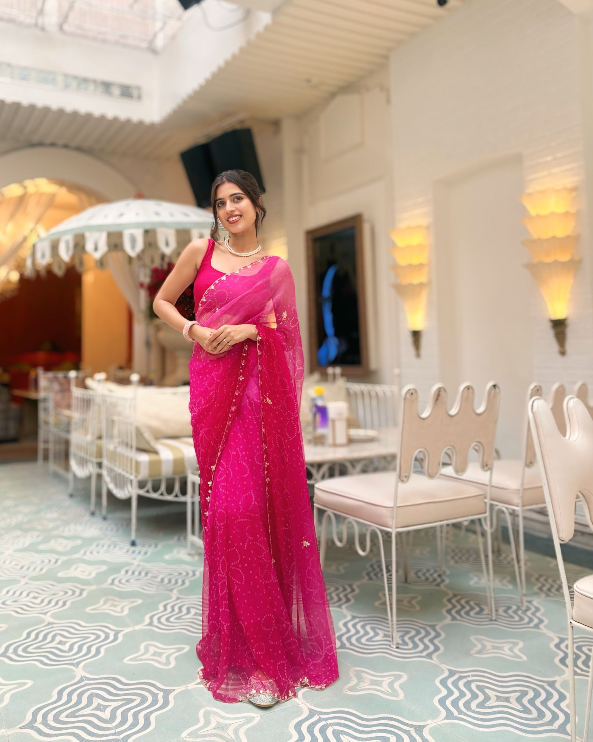 Maharani Pink Leheriya Pre Draped Saree