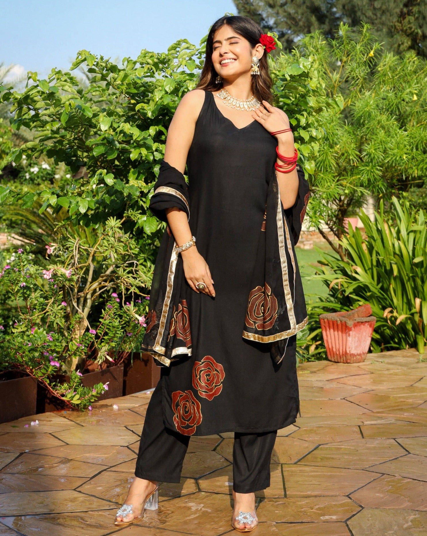 Manya Black Handpaint Suit Set