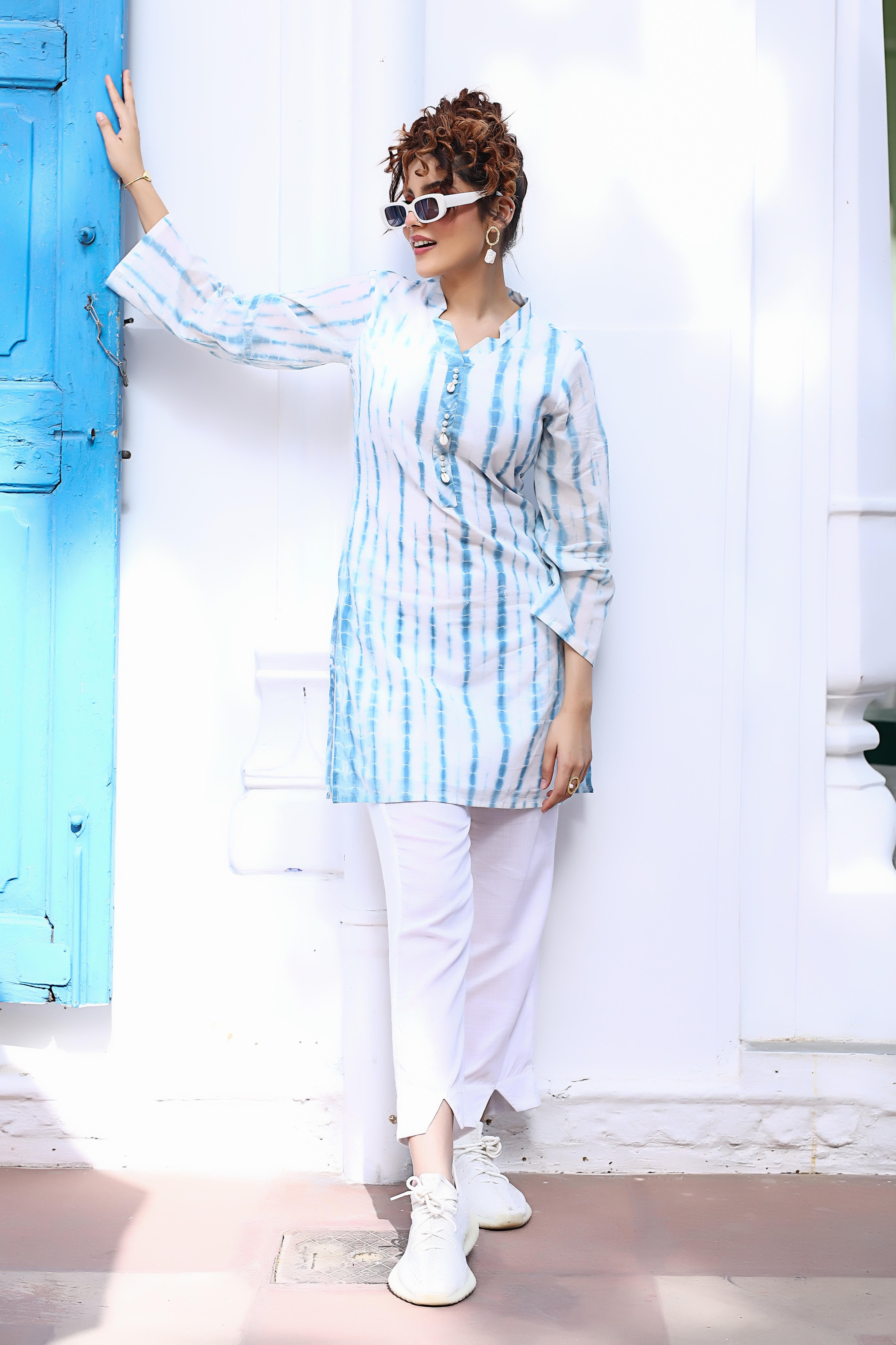 Sky Blue Tie- Dye Kurta Set