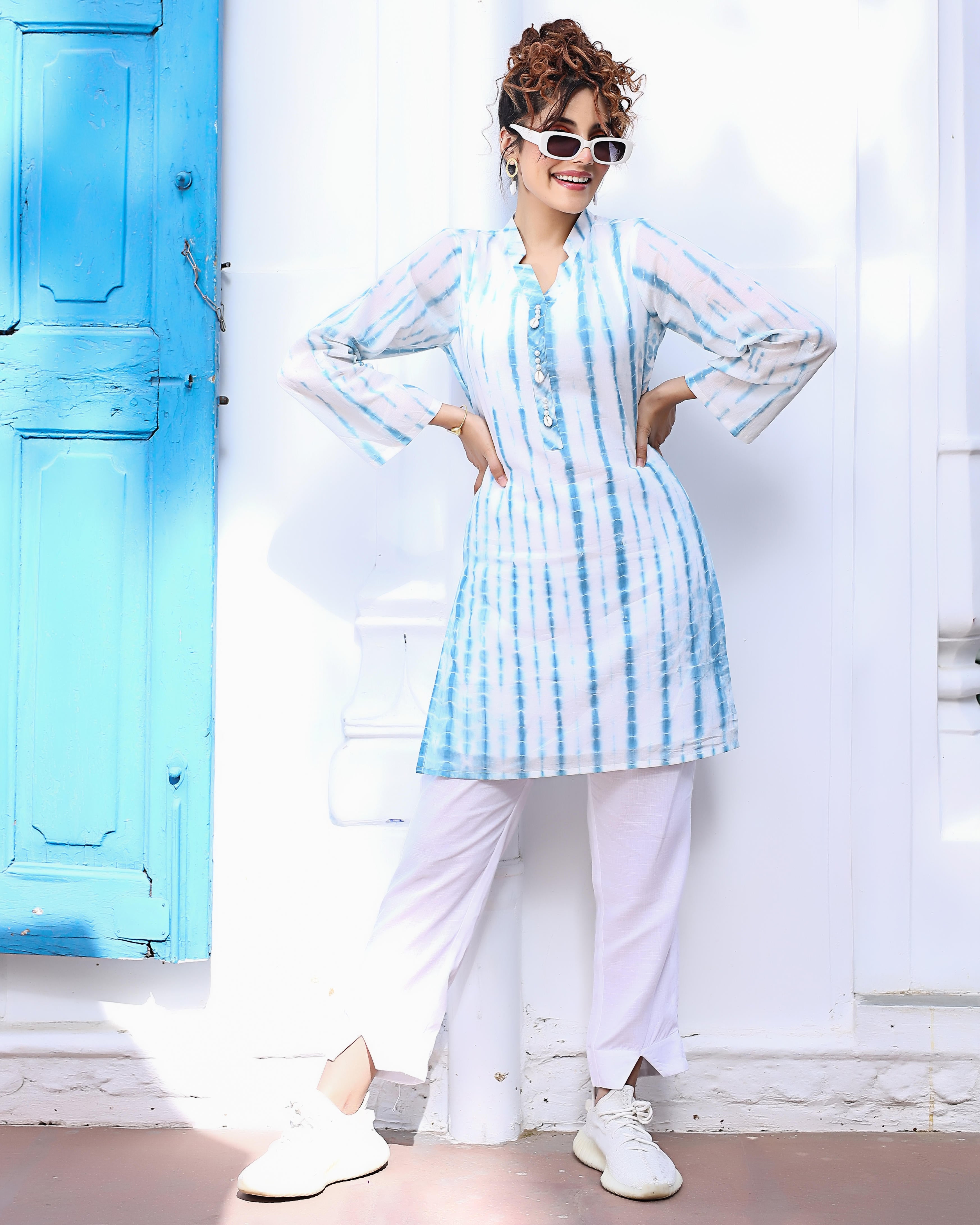 Sky Blue Tie- Dye Kurta Set