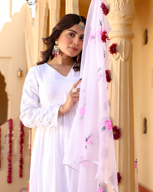 White Angrakha With Hand painted Dupatta