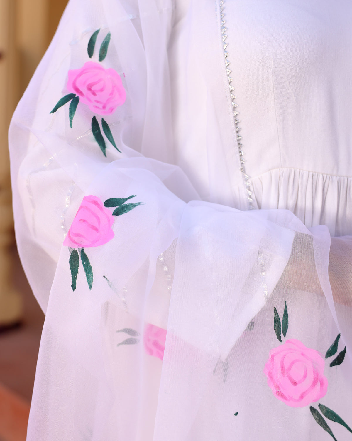 White Angrakha With Hand painted Dupatta