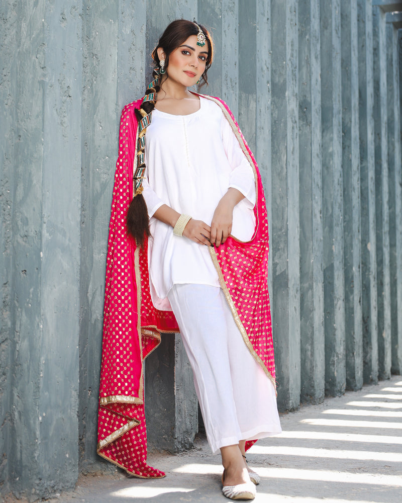 Anna White Suit with Mirror Worked Dupatta