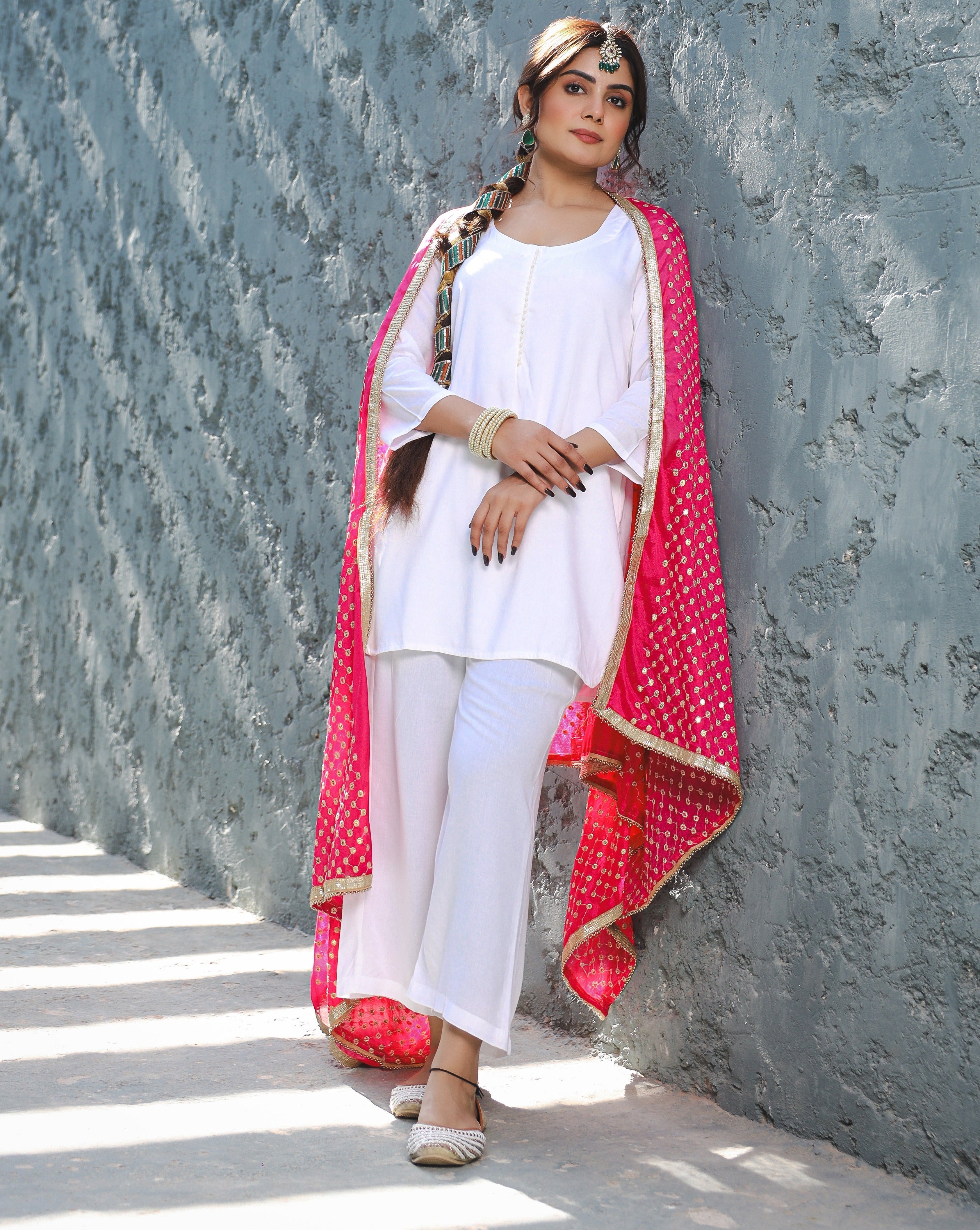 Anna White Suit with Mirror Worked Dupatta