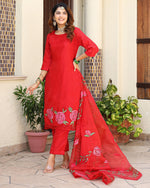 Bhumi Red Handpainted Organza Suit Set