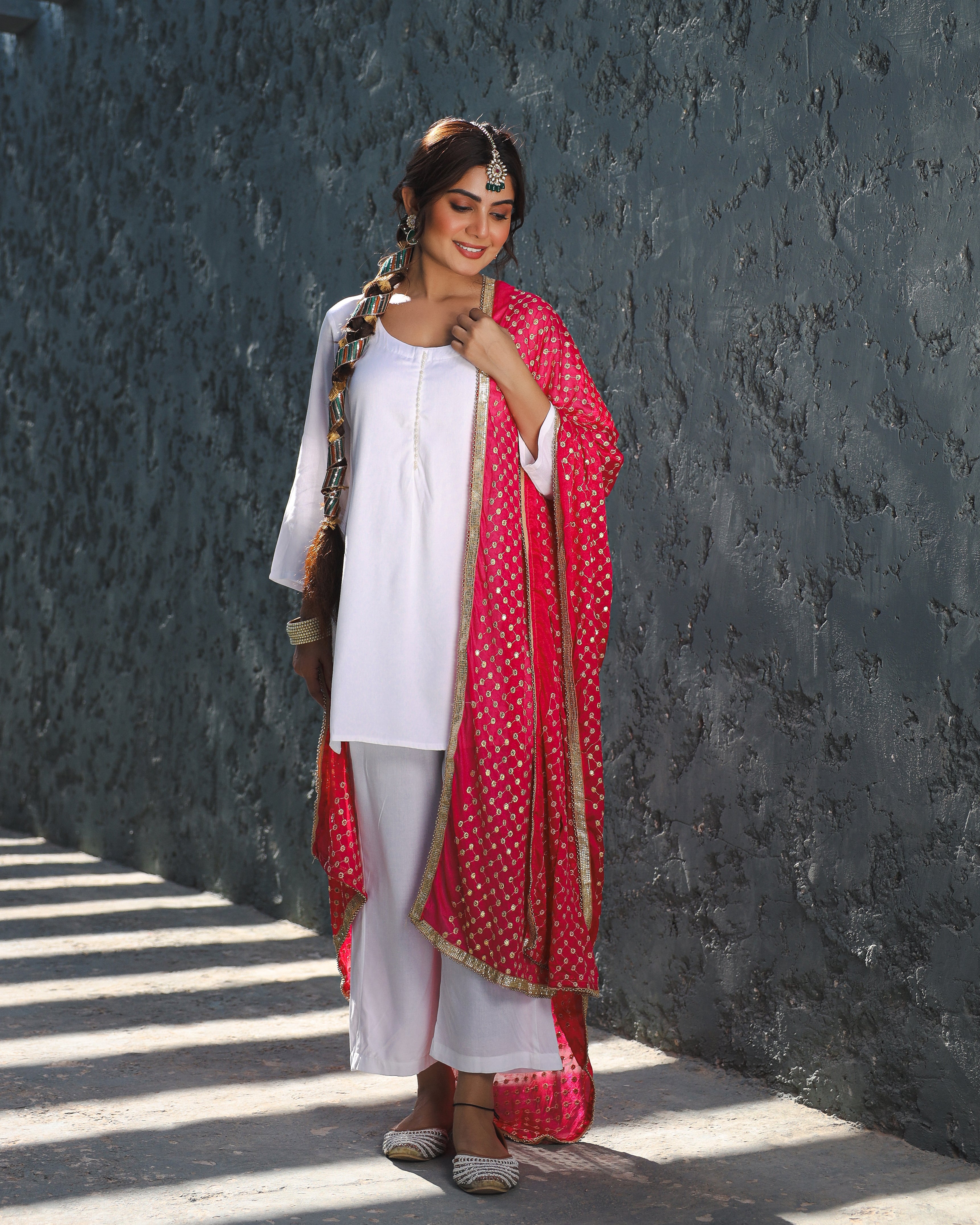 Anna White Suit with Mirror Worked Dupatta